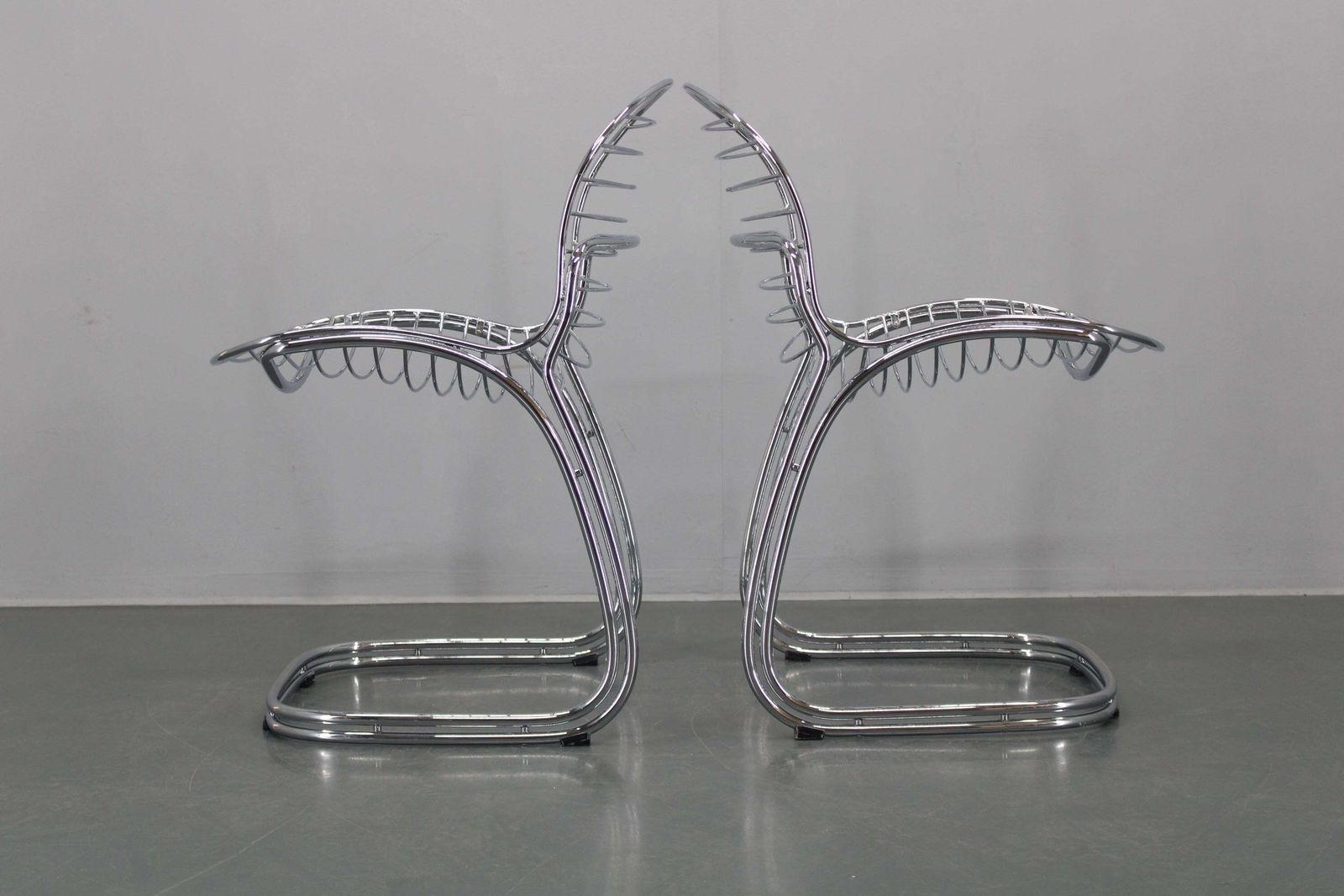 photo vinterior Paar Chroomstalen Stoelen Van Gastone Rinaldi Voor Rima, Italië, Ca. Jaren 1970
