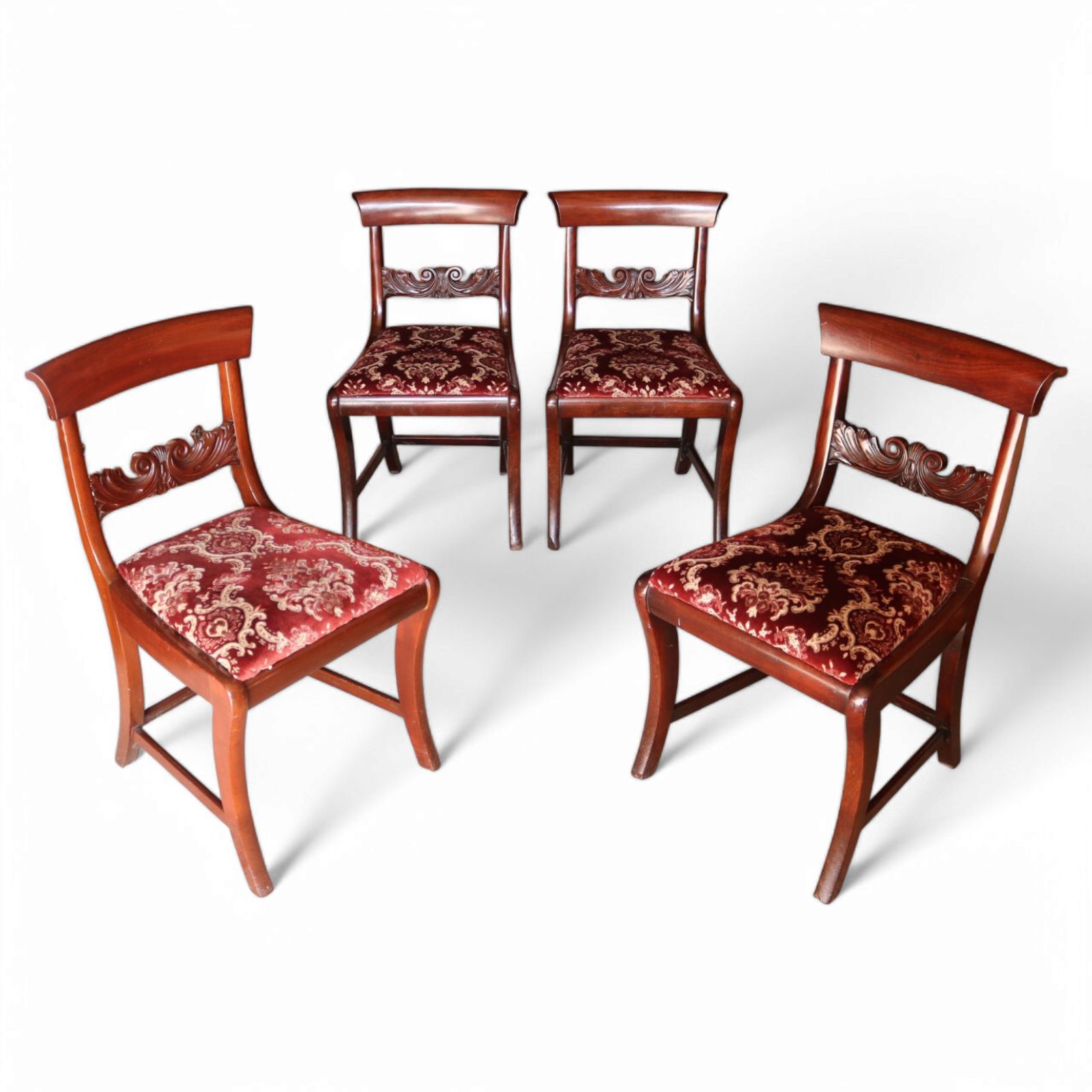 Set Of 4 Regency Style Antique Bar Back Sabre Leg Mahogany Dining Chairs