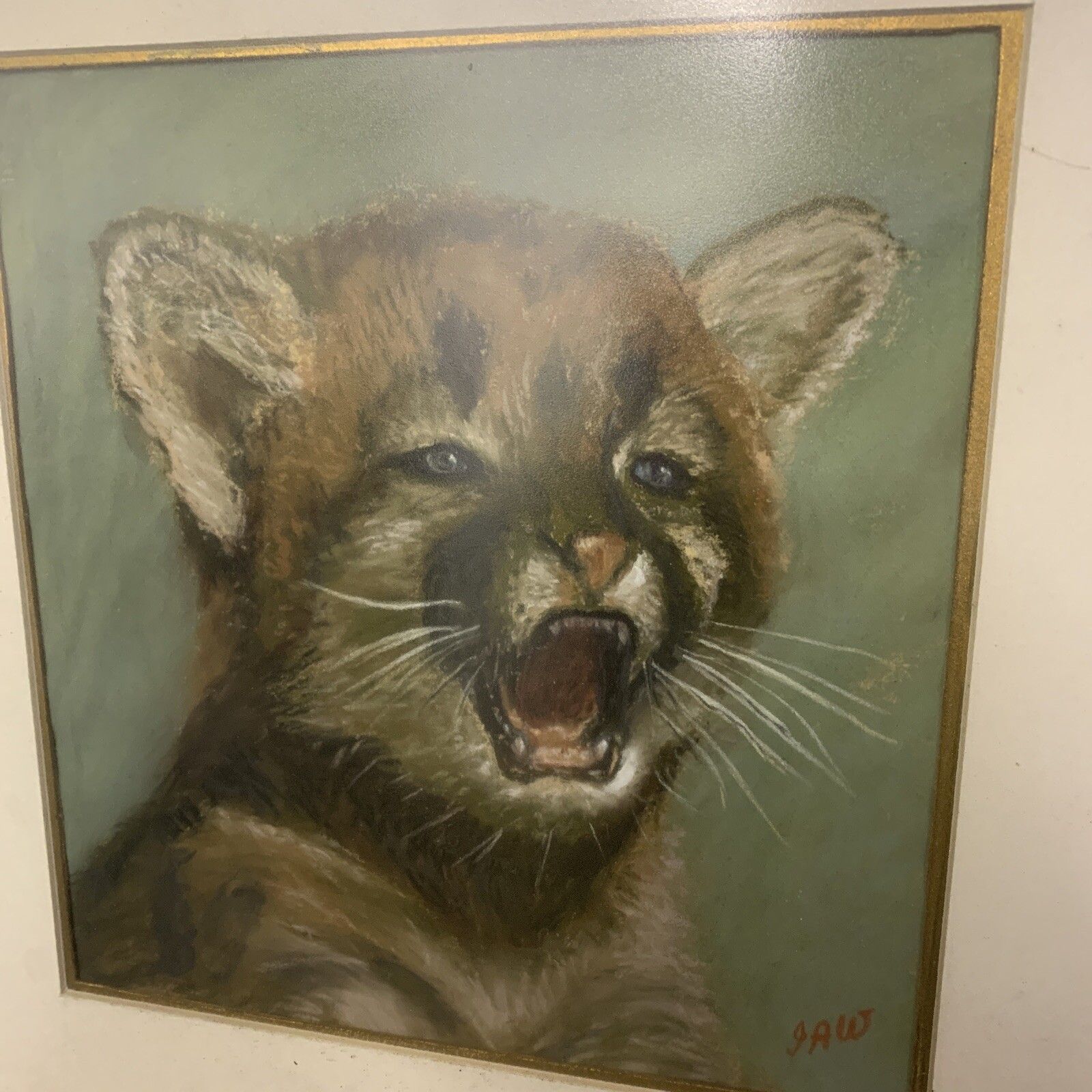 Vintage Mid Century Fine Painting Of A Young Puma Signed By Artist￼ J A Willetts photo furniture