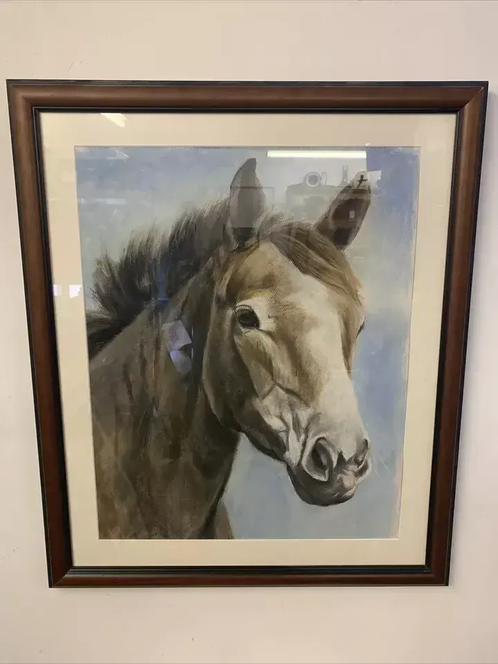 Original Signed Painting   Equestrian Horse Scene   Large 77 By 65cm photo furniture