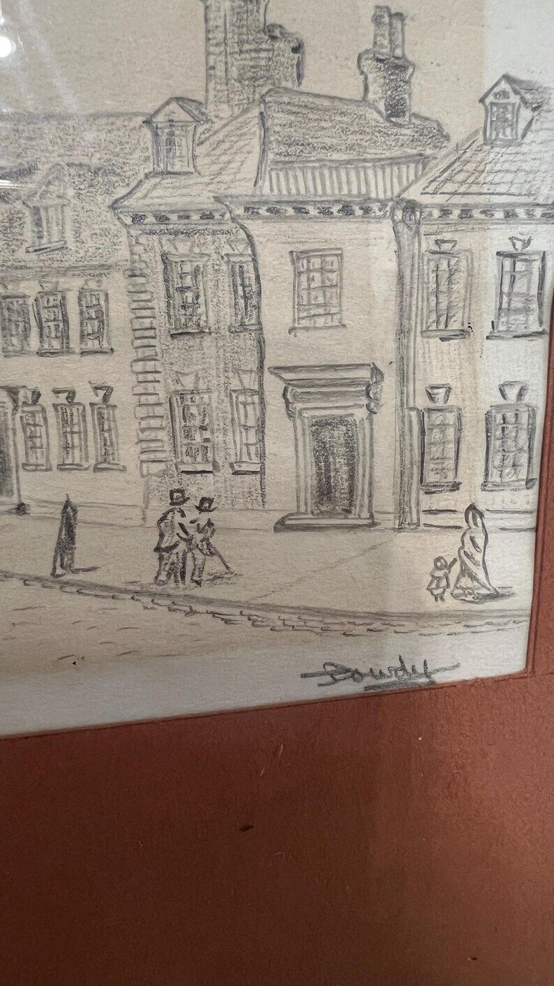 1861 Signed Pencil Drawing Of St. Giles Square – Framed Antique Artwork photo buy