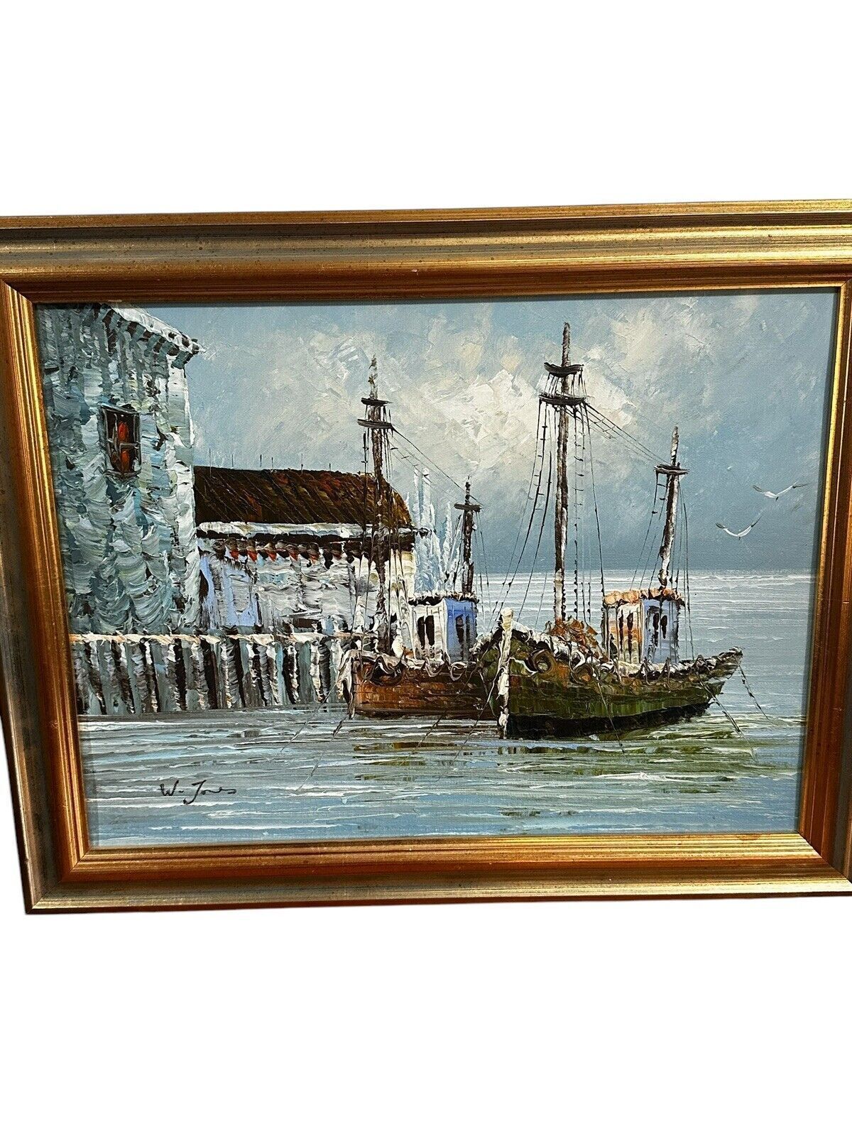 Fine Mid Century Oil Painting   Harbour Scene   Signed   48cm By 38cm photo furniture