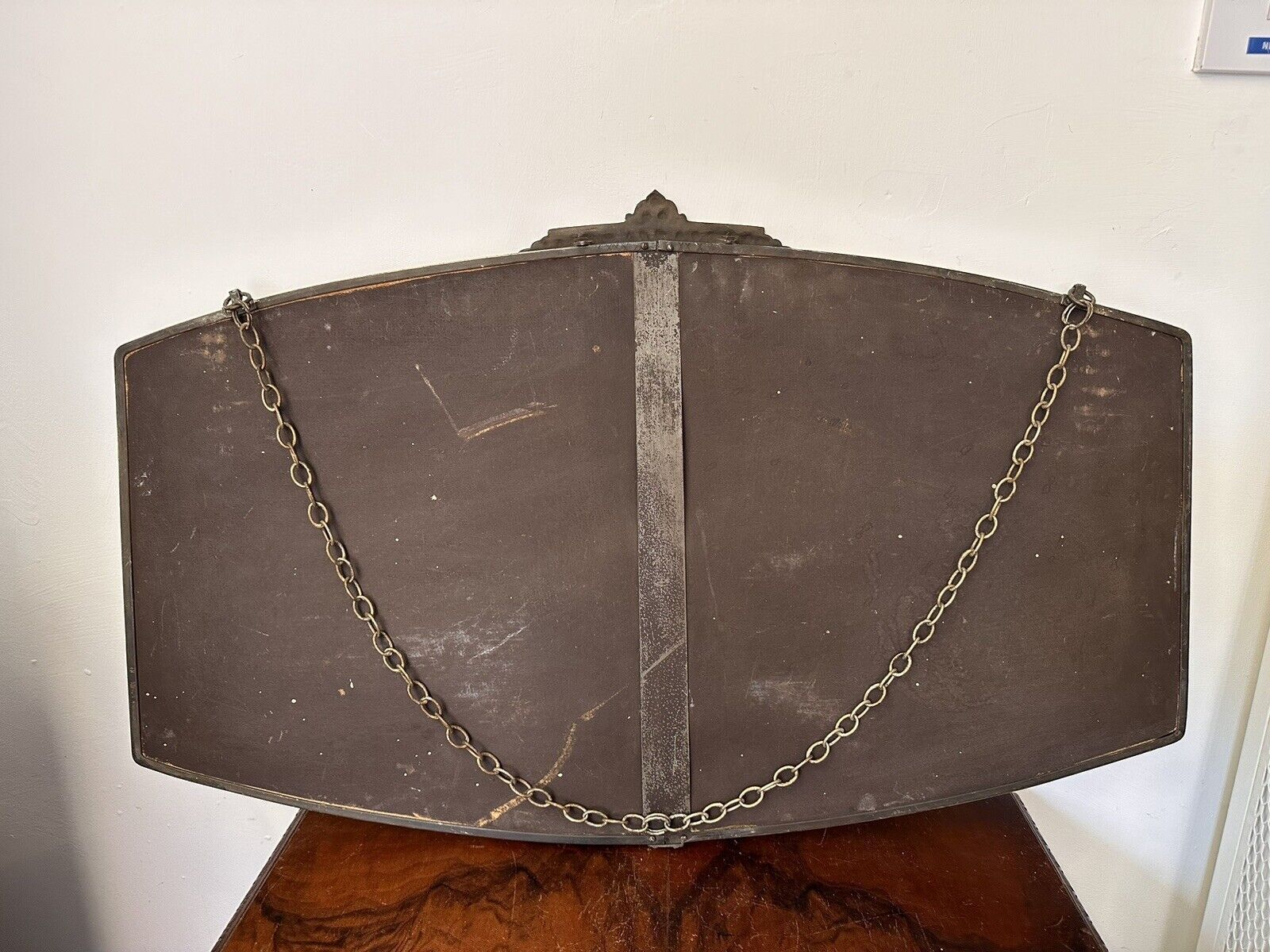 Original Art Deco Metal Framed Bevelled Chain Mirror   Gorgeous 70cm X 43cm photo 165.0