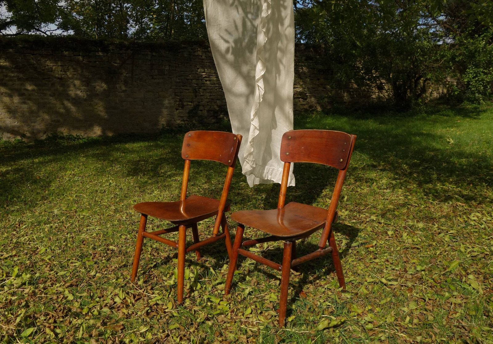 Mid Century Modern Wooden Chair Duo   Contemporary Walnut Dining Chairs