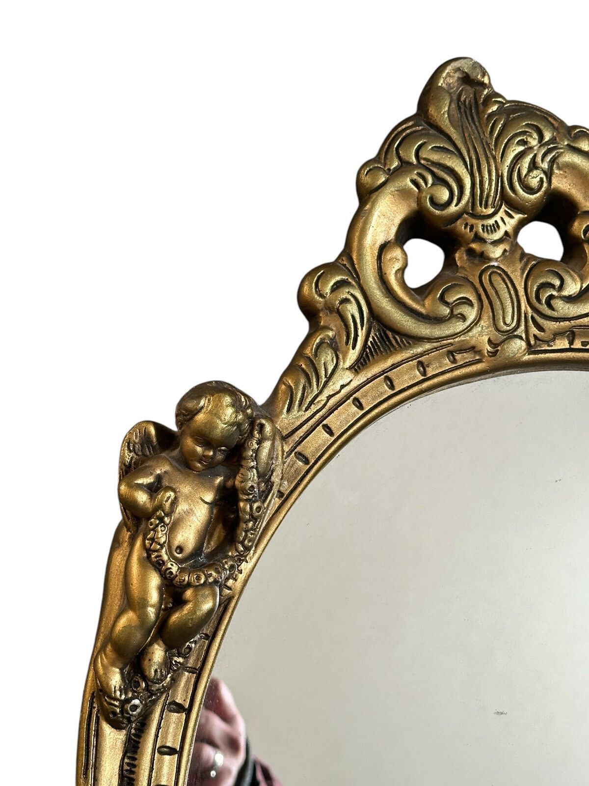 Ornate Rococo Style Gold Mirror Wall Mirror Gilt Frame Cherub Putti   65by40cm photo vinterior