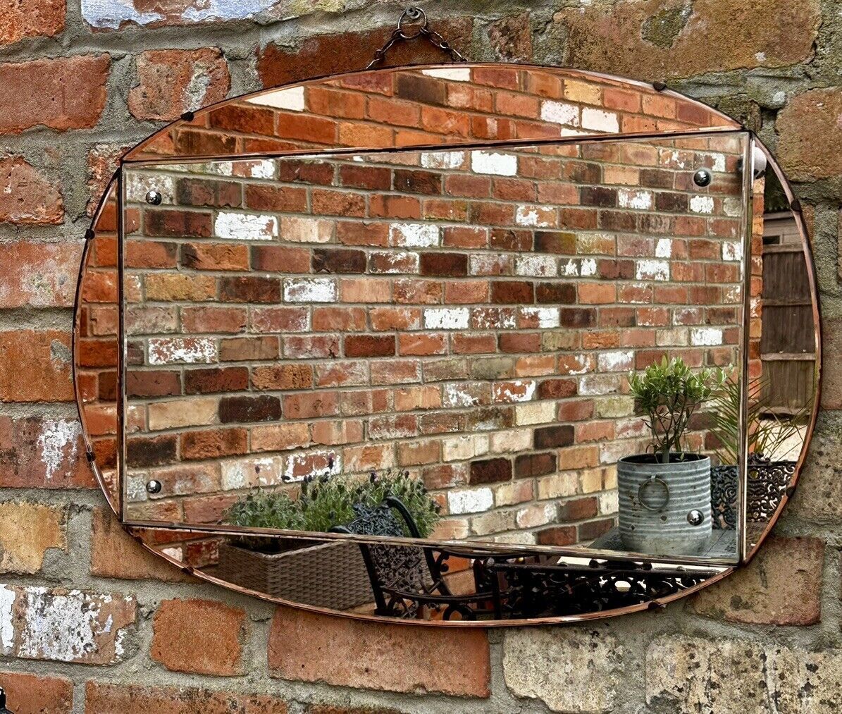 Gorgeous Art Deco Frameless Peach Glass Wall Mirror 70cm By 51cm photo for sale