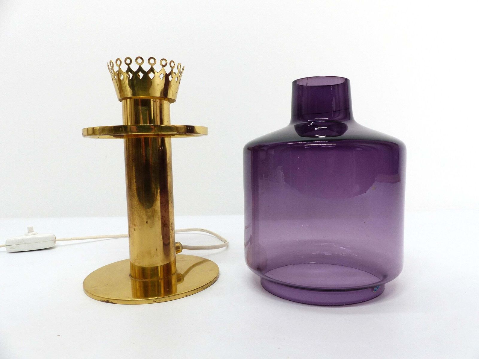 Hans Agne Jakobsson Scandinavian Lamp Brass And Purple Glass B 102 photo 950.0