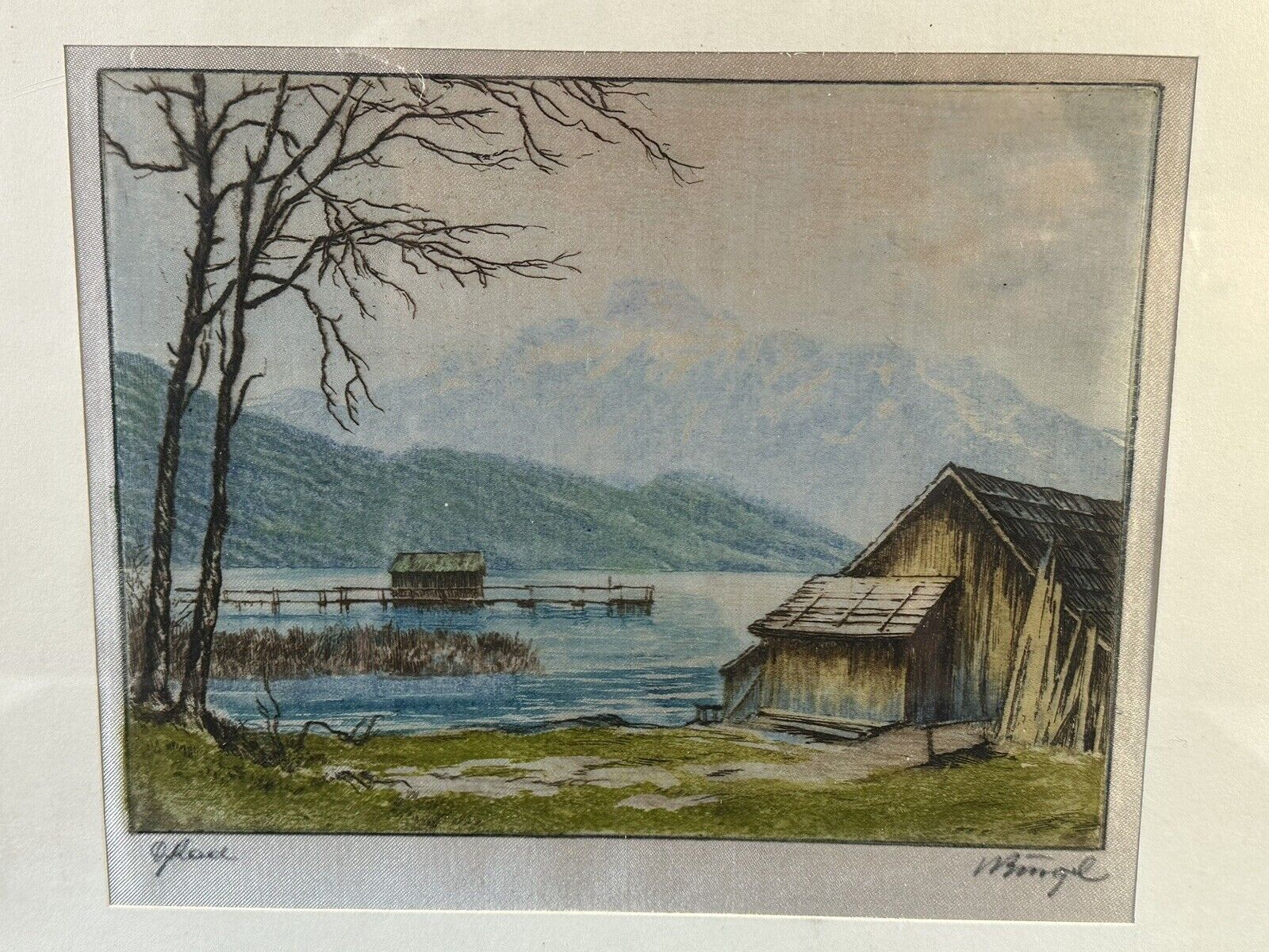 Vintage Signed Painting On Silk   French Alps Scene   33cm By 22cm photo furniture
