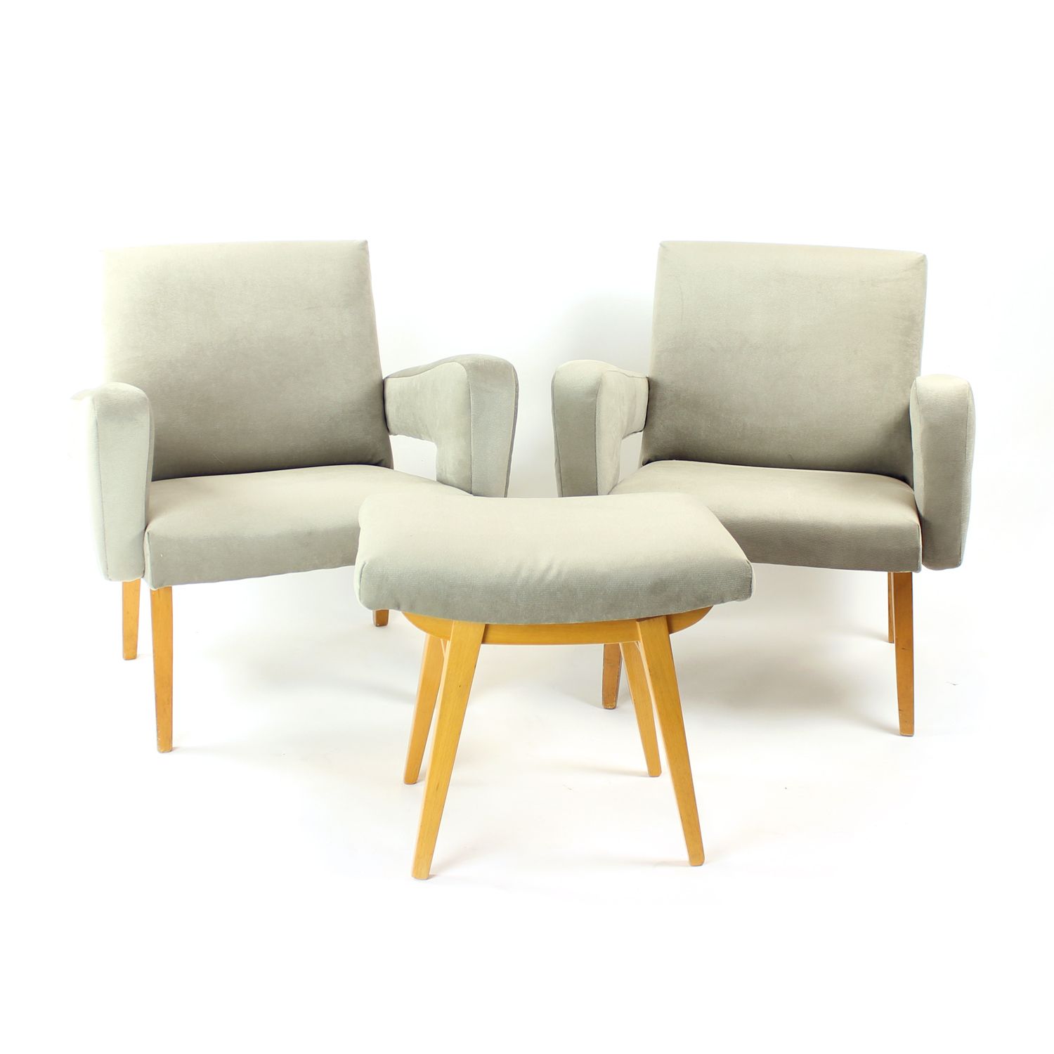 Set Of Two Midcentury Armchairs With Stool, Czechoslovakia 1960s photo 1560.0