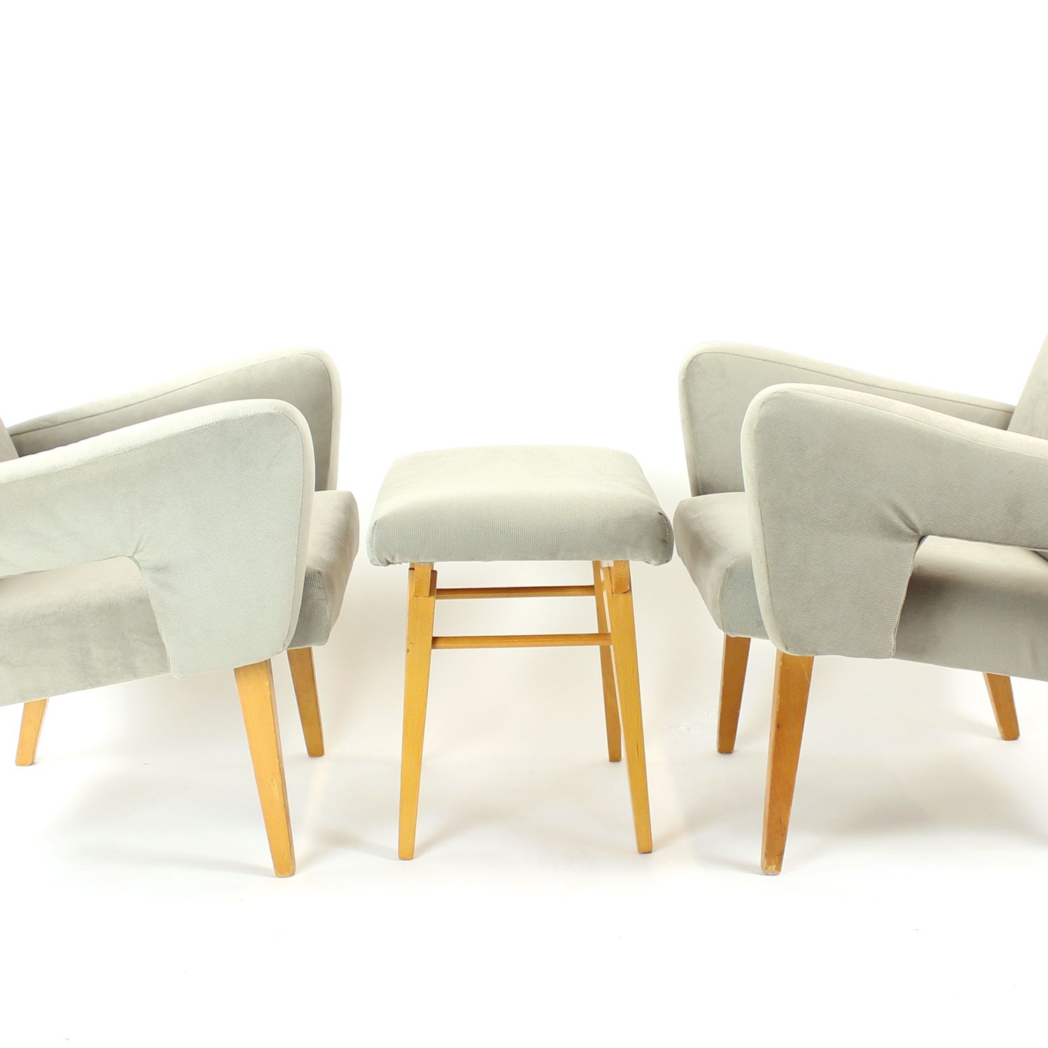 Set Of Two Midcentury Armchairs With Stool, Czechoslovakia 1960s photo vinterior