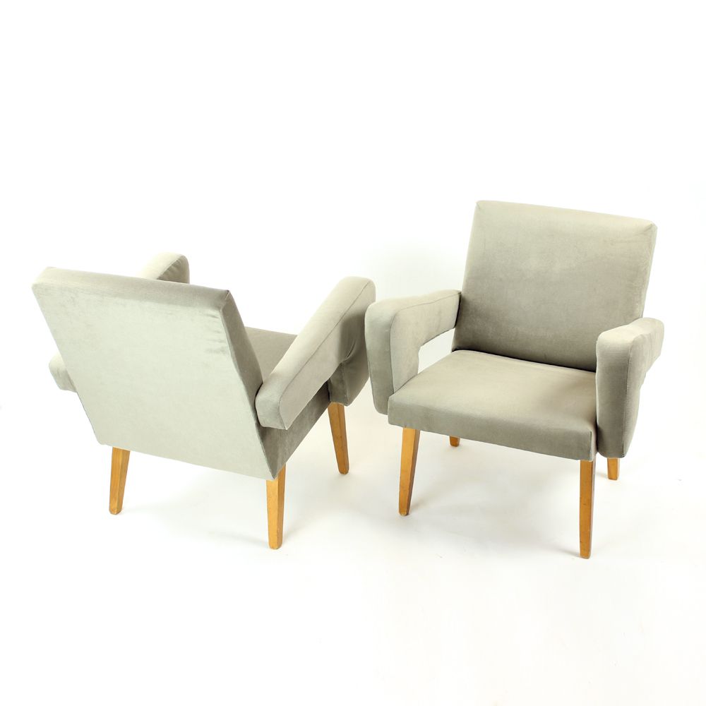 Set Of Two Midcentury Armchairs With Stool, Czechoslovakia 1960s photo vintage