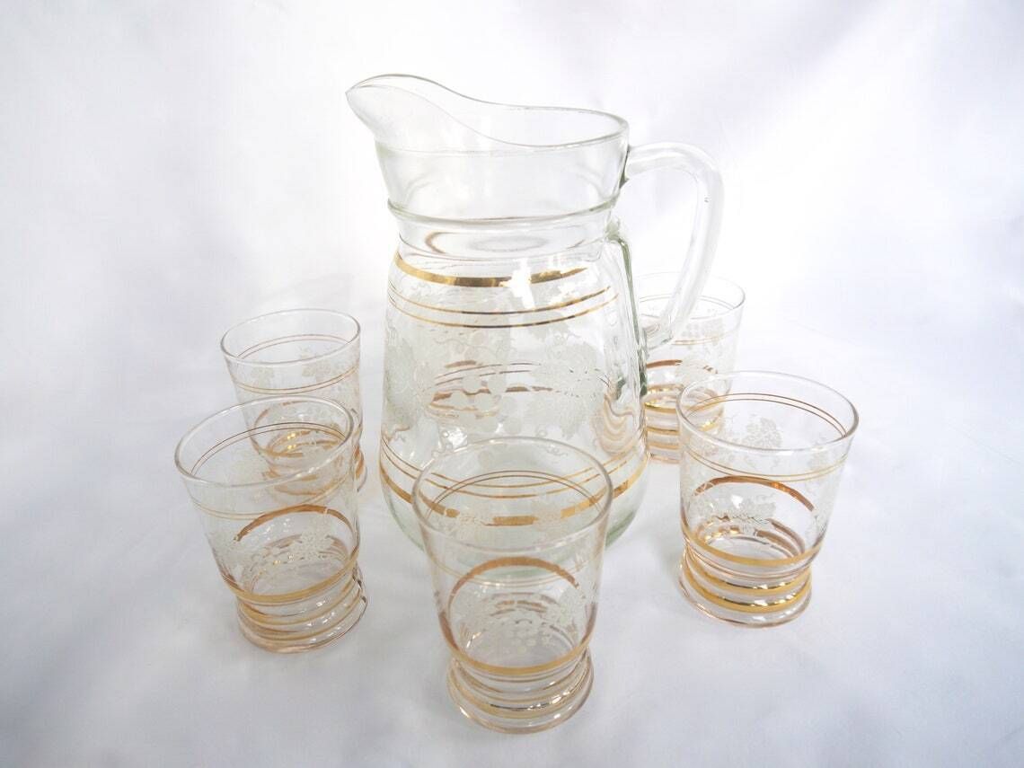 Glass Jug And 6 Tumblers Set Glass Pitcher And 6 Glasses Vine Leaf Pattern Jug And Glasses Pitcher And Drinking Set photo 68.0