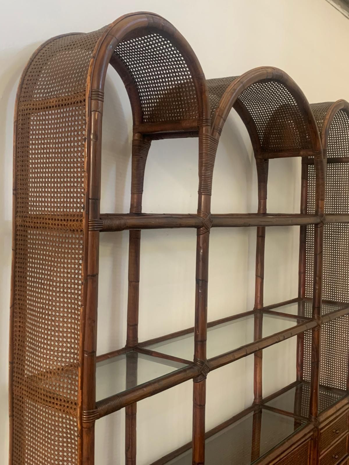 photo buy Bookcase In Malacca Rattan And Crystal By Vivai Del Sud, 1970s