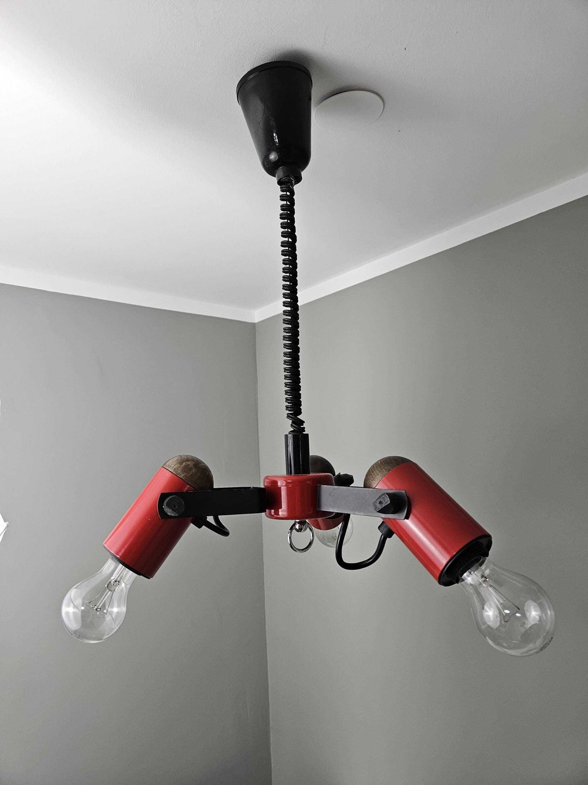 Retro Pendant Light, Adjustable Lamp, Vintage Hanging Light, Red Spot Light, 80s, Ceiling Light, Retro Lamp, Spotlights photo vintage