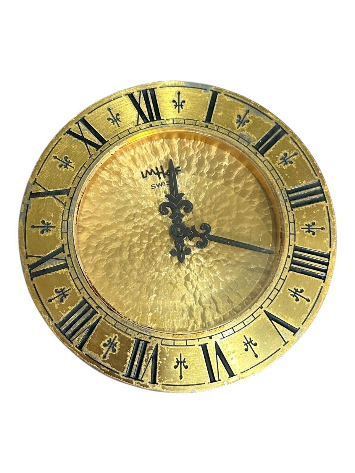 Imahof Mid Century Gold Neo Classical Musical Scene Desk Table Clock   Very Rare photo for sale