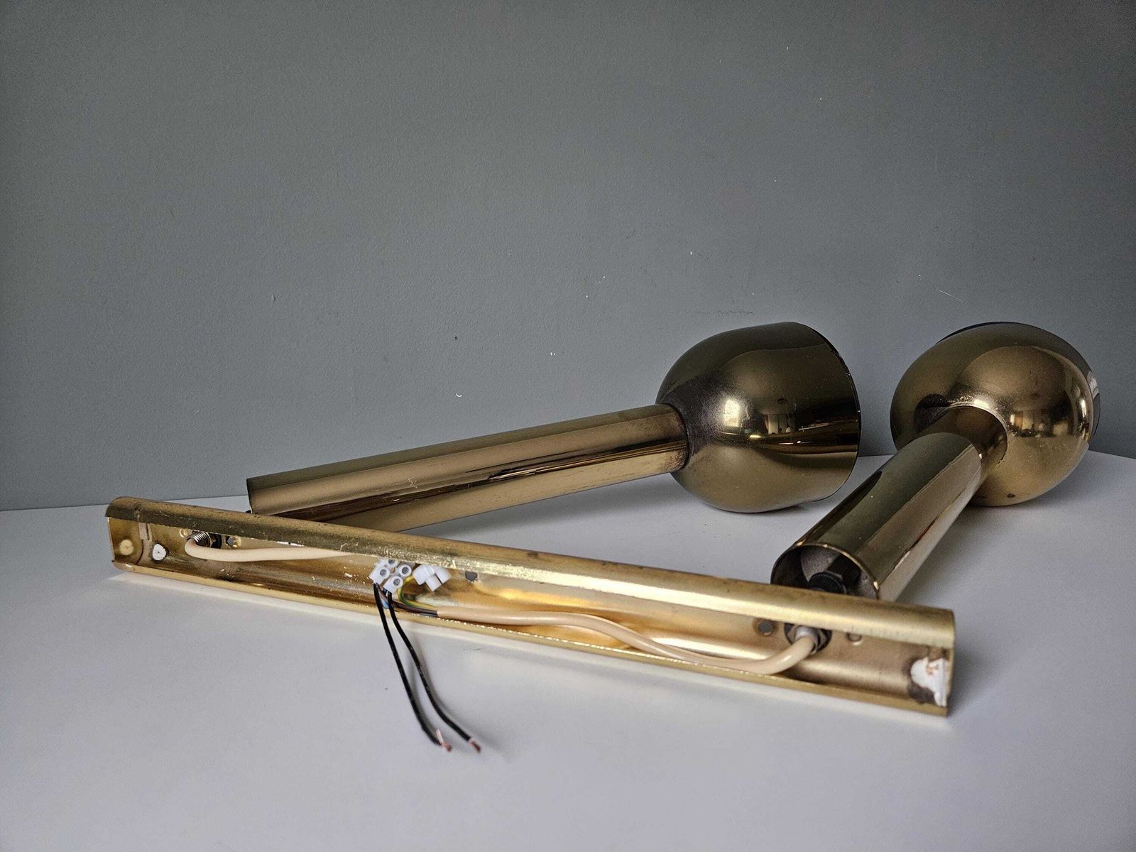 Set Of 2 Vintage Gold Pendant Light, Mid Centuryy Modern, Retro Light, Eye Ball Lamps, Eyeball, 70's Yugoslavia, Ceiling Lamp, Hanging Lamp photo for sale