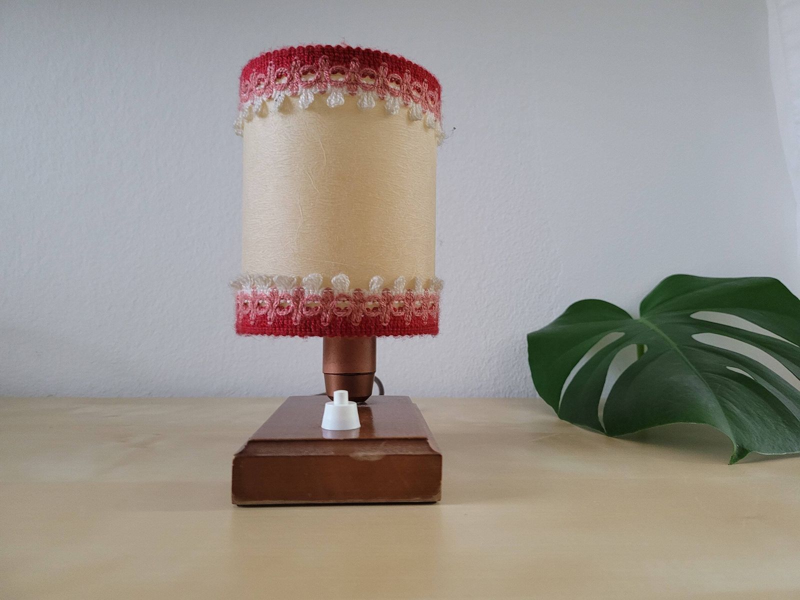 Vintage Bedside Lamp, Vintage Table Lamp, Red Table Lamp, Retro Sconce Lamp, Night Light, Nightstand Lamp, 60's Lamp photo vinterior