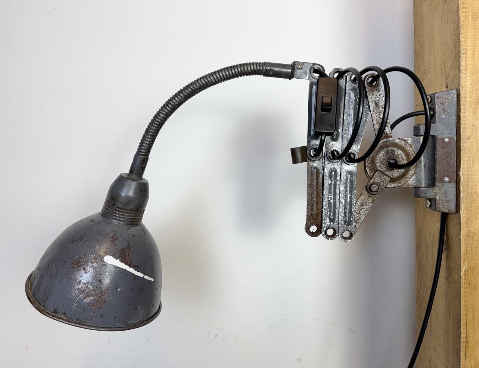 photo for sale Grey Industrial Scissor Wall Lamp From Elektroinstala, 1960s