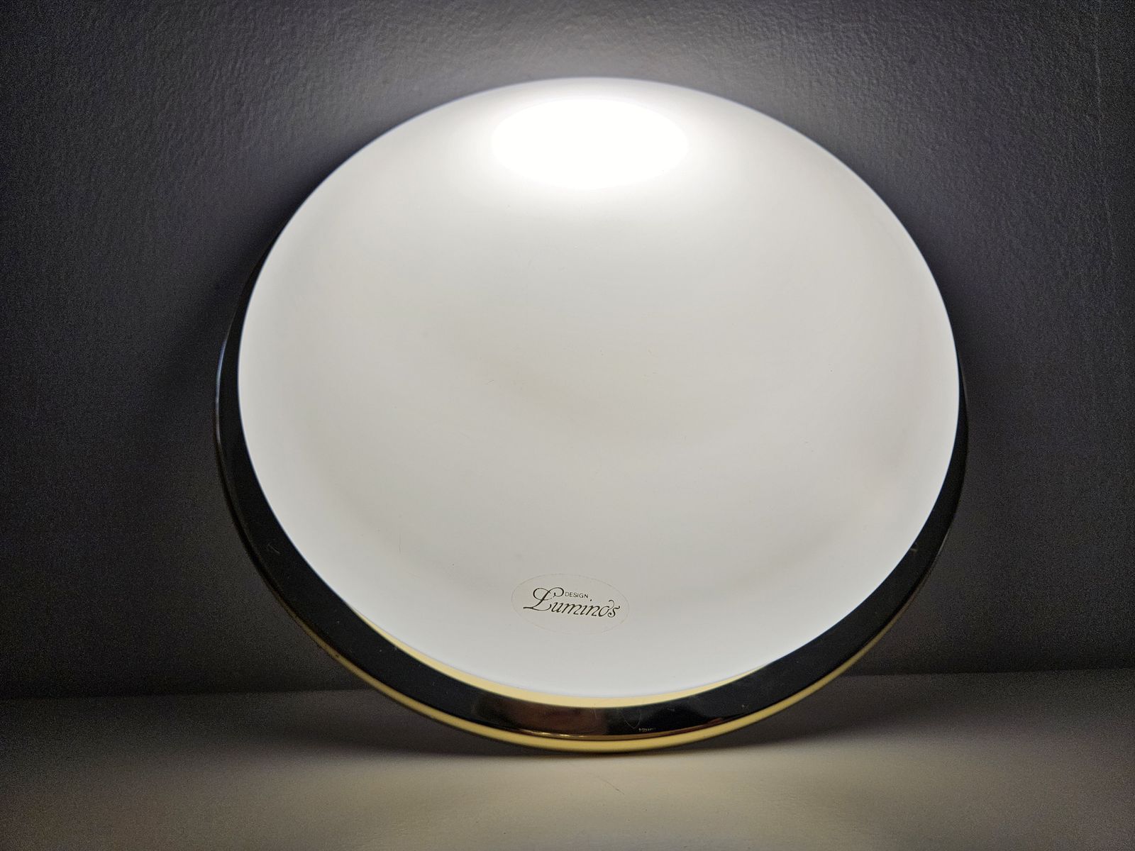 Large Vintage Glass Flush Mount Ceiling Light, Glass Wall Lamp, Glass Ceiling Lamp, 80's Lamps, Brass Lamp, Hollywood Regency Style Lamp photo furniture