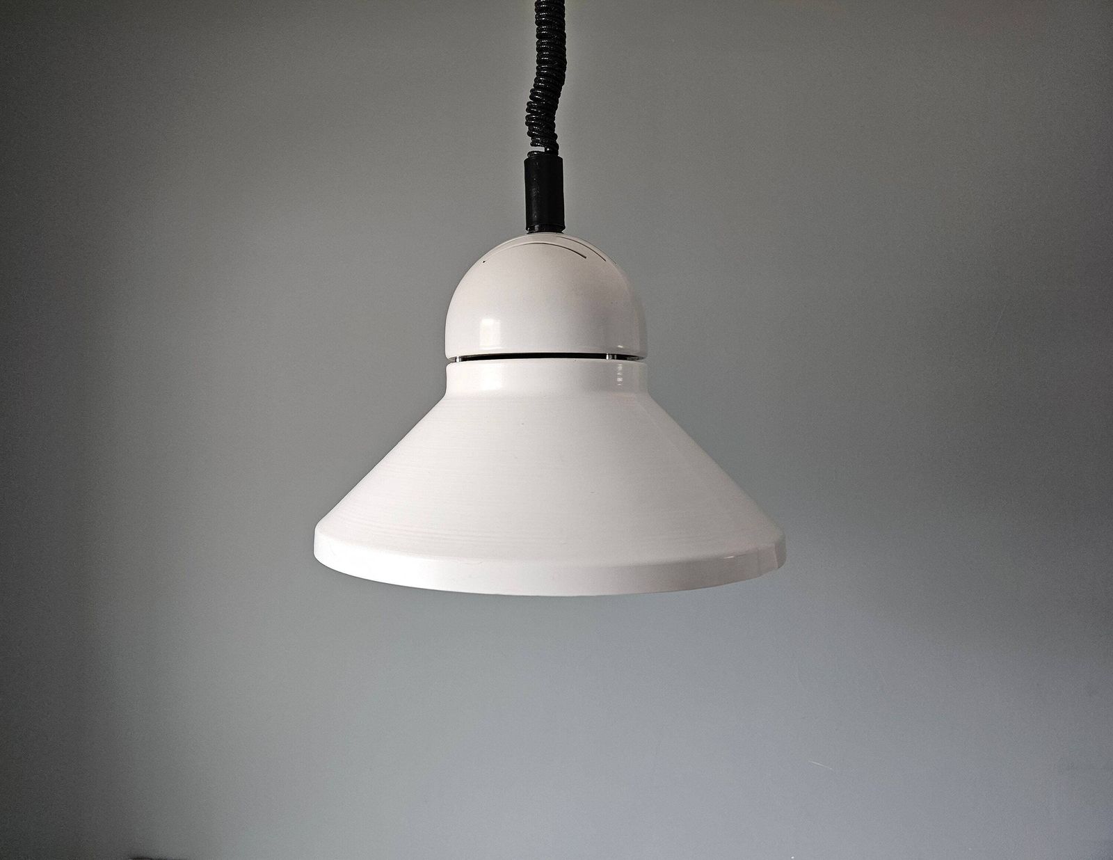 Vintage Pendant Lamp, White Lamp, Metal Lamp, Vintage Ceiling Light, 80's Lamps, Retro Hanging Light, Retro Kitchen Lamp, Black And White