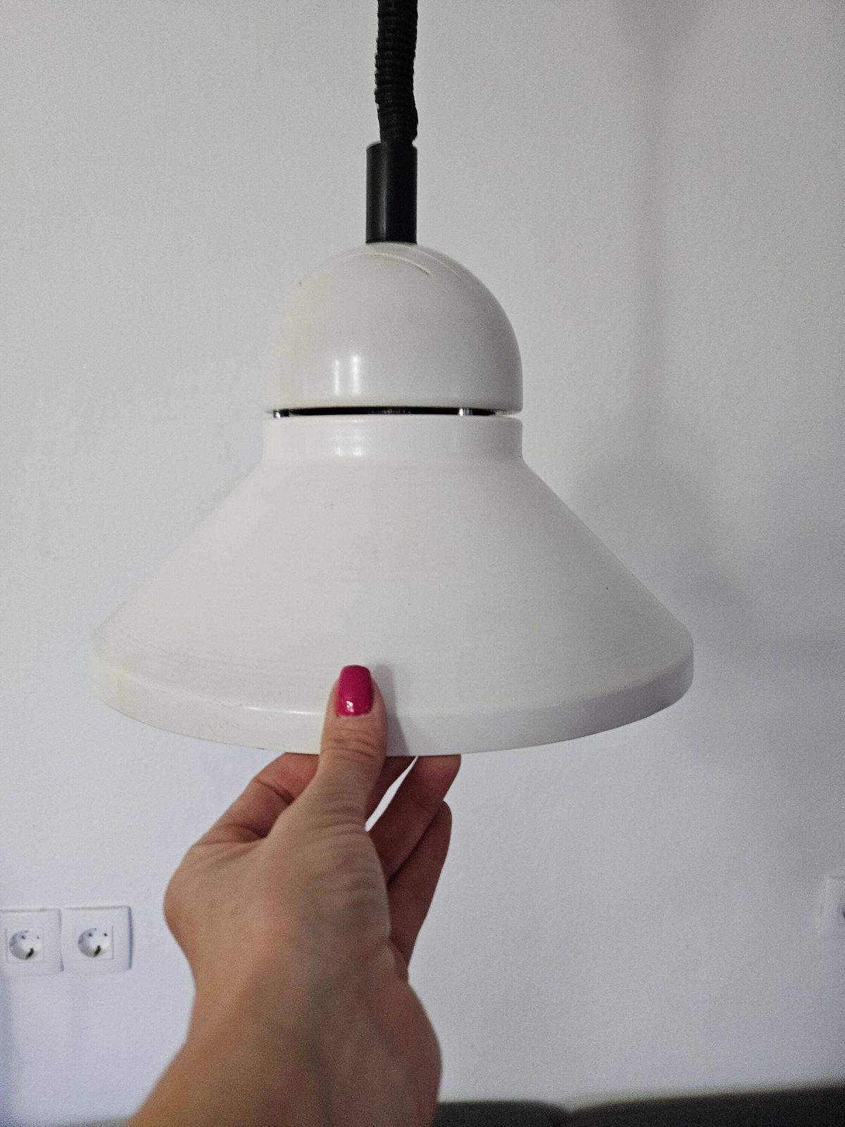 Vintage Pendant Lamp, White Lamp, Metal Lamp, Vintage Ceiling Light, 80's Lamps, Retro Hanging Light, Retro Kitchen Lamp, Black And White photo furniture