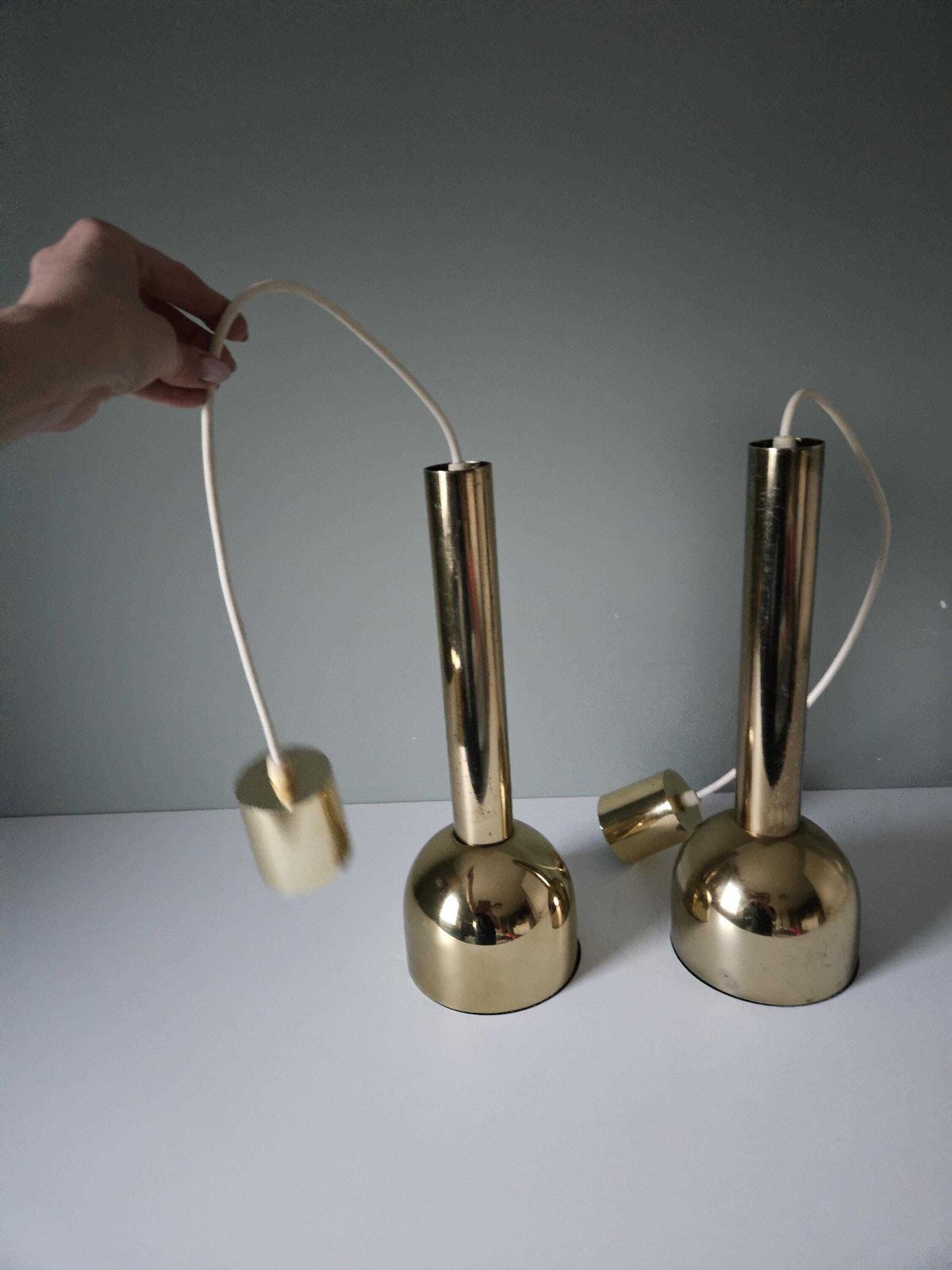 Set Of 2 Mid Century Modern Pendant Light, Chrome Lamp, Golden Lamaps, Meblo Guzzini Style, Cascade Lights, Kitchen Island Lighting photo for sale