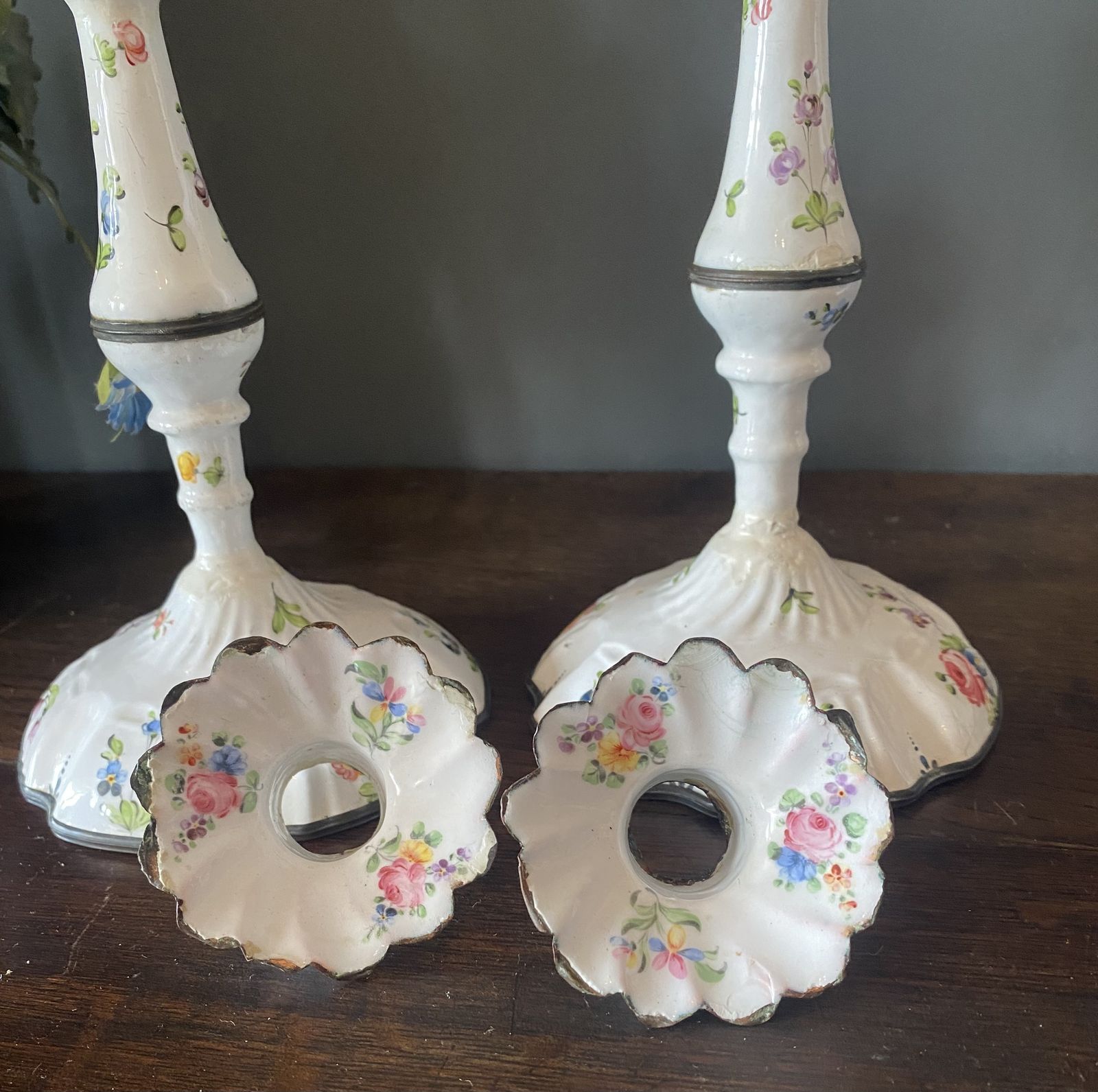 photo furniture A Pair Of Bilston/Battersea Mid 18th Century Candle Sticks