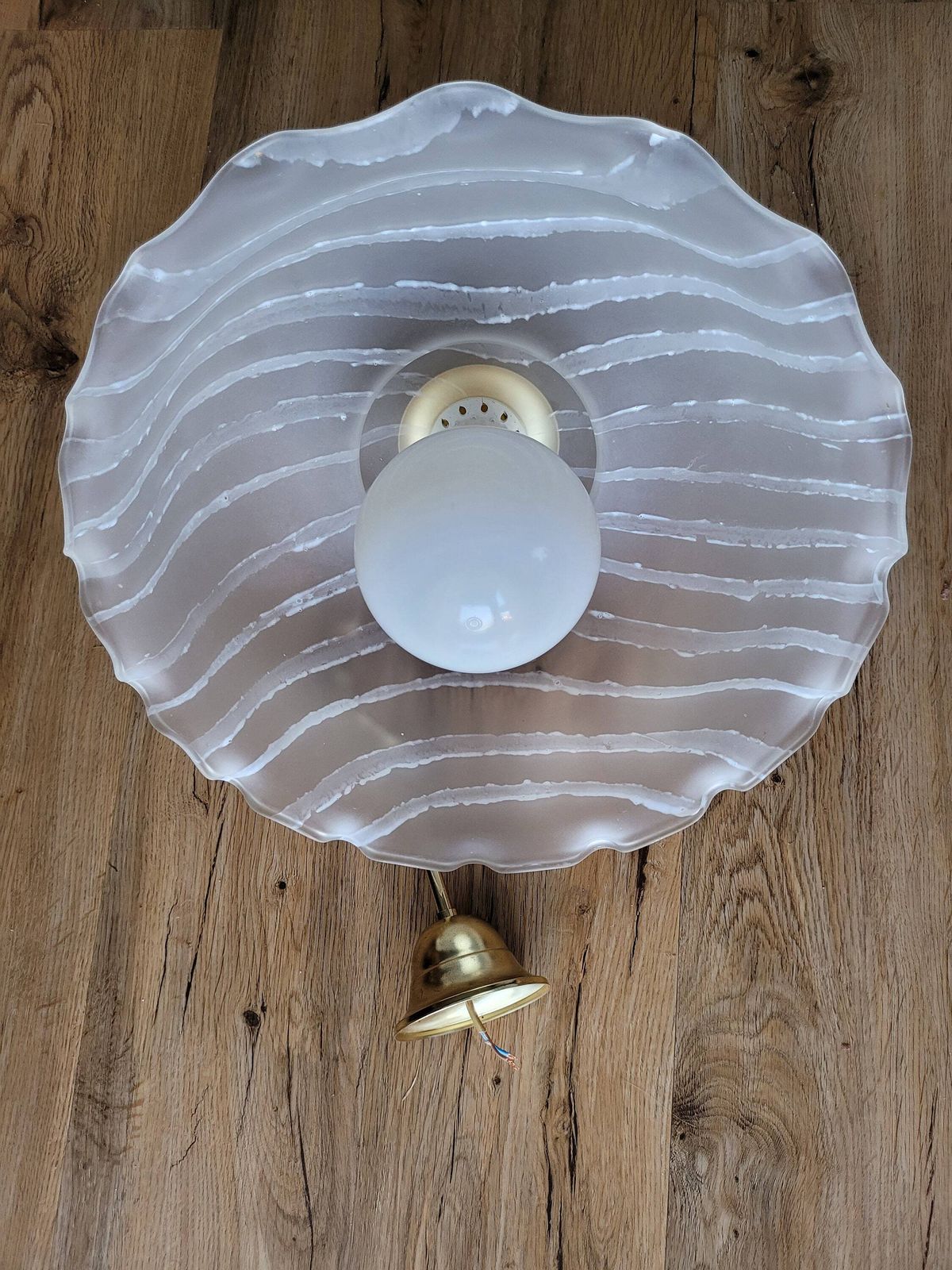 Vintage White Chandelier / Brass Ceiling Light / White Spiral Lamp / White Swirl Pendant Lamp / Hanging Lamp / Chandelier Murano Style photo 141.0