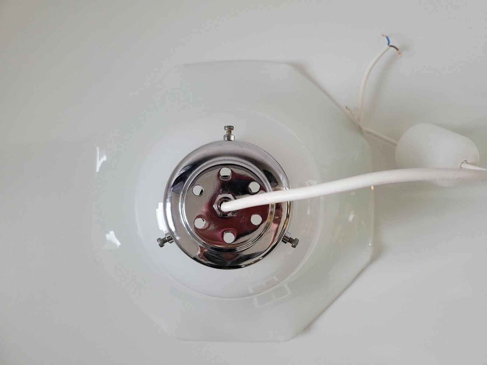Vintage Pendant Lamp In Fazzoletto Style, Mid Century Modern Ceiling Light 70's, Glass Lamp, Mcm Light Fixture, White Chandelier, Retro Lamp photo buy