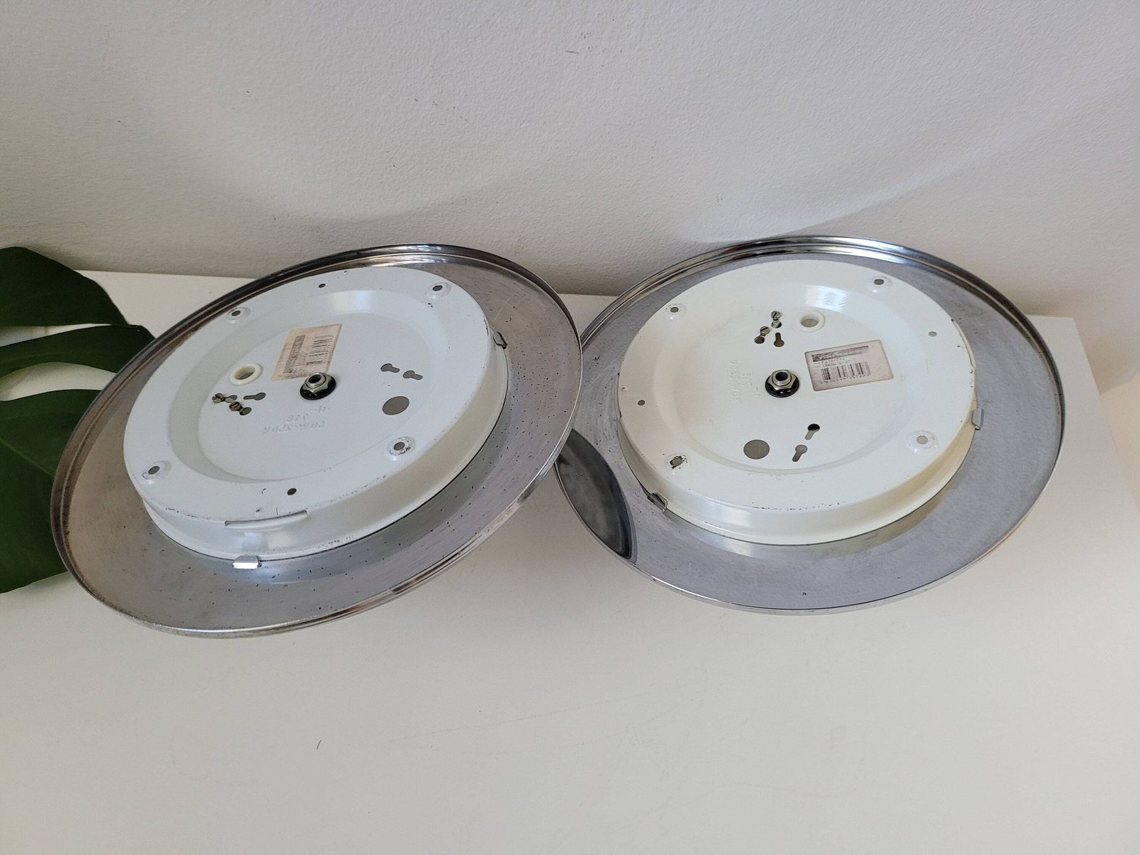 Set Of 2 Large Round Glass Flush Mount Lights / Vintage Ceiling Lights / Wall Lamp Pair / White Glass Sconces / 80's Wall Lamps photo Lighting