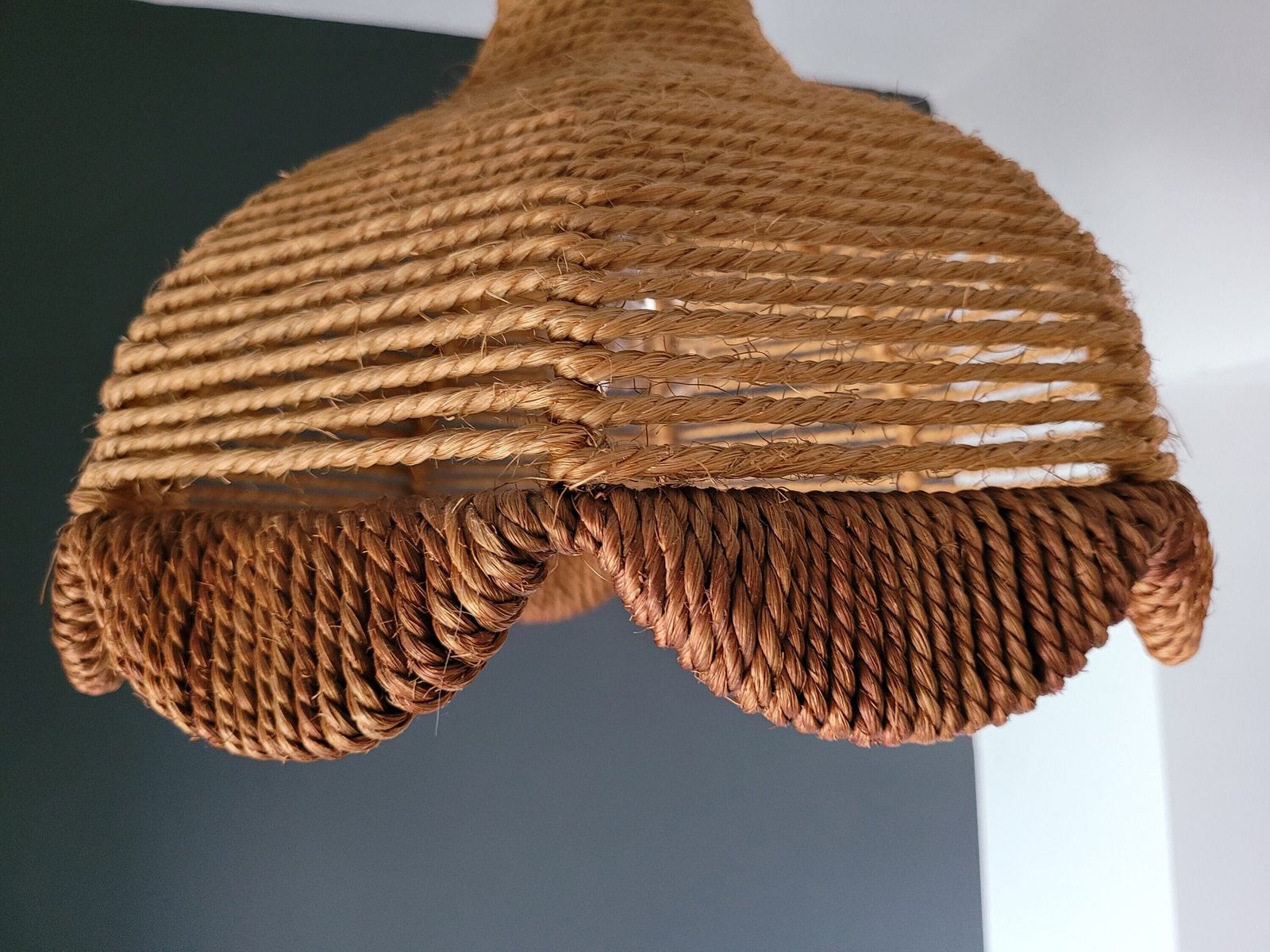 Vintage Pendant Lamp, Bohemian Wicker Lamp, Mid Century Modern, Boho Ceiling Light, 70s, Retro Hanging Light, Rustic Lamp, Rope Lamp, String photo vintage