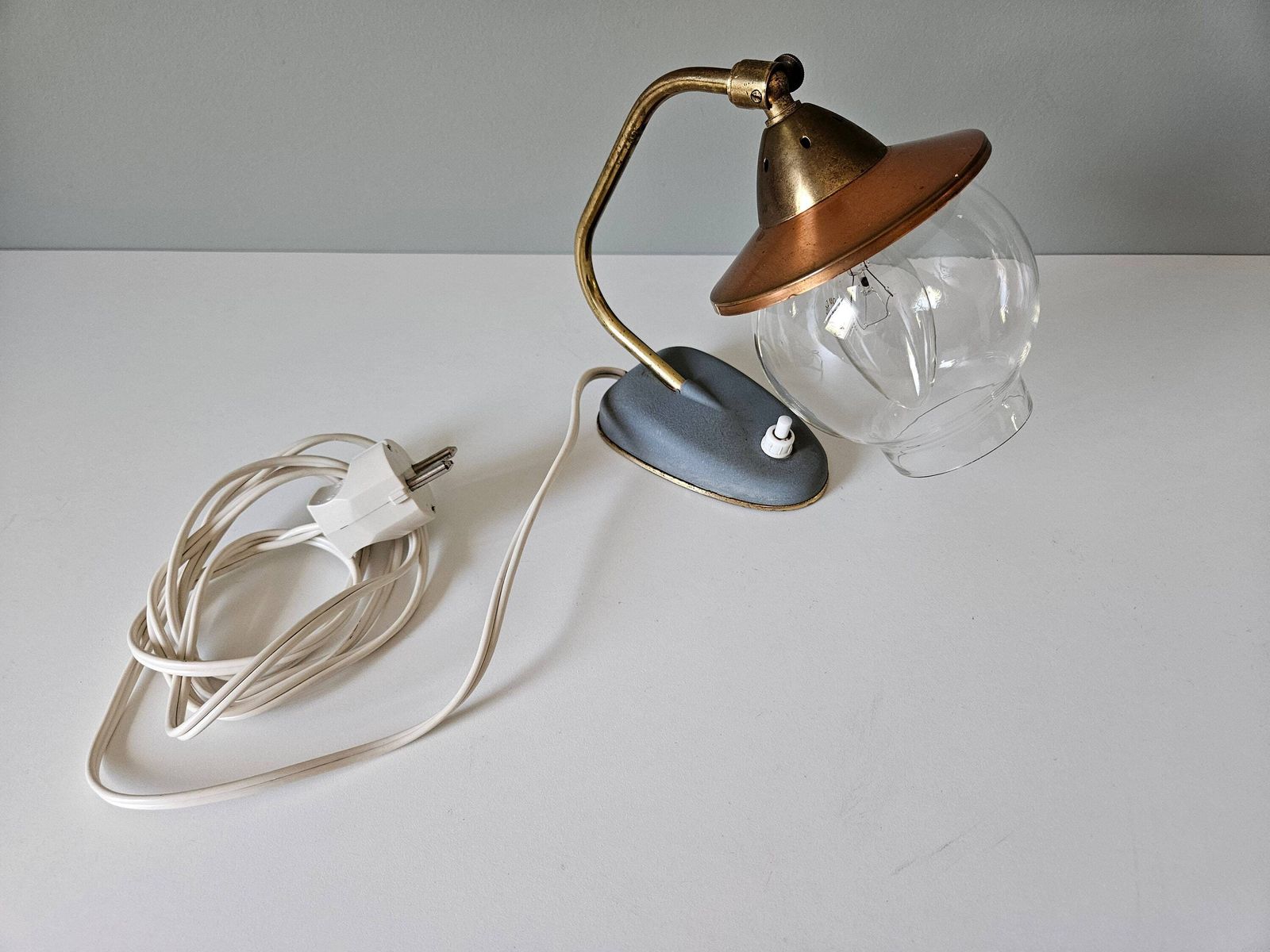 Vintage Bedside Lamp, Table Lamp, Art Deco Lamp, Copper Glass Sconce Lamp, Night Light, Nightstand Lamp, 50's Lamp, Antique Lamp, Old Lamp photo for sale