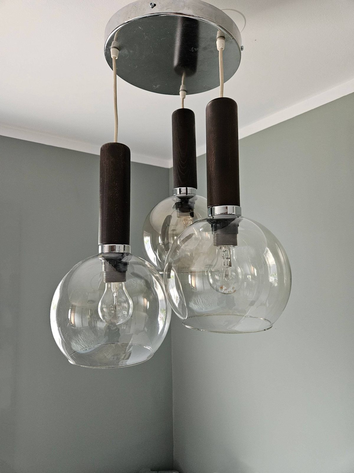 Mid Century Modern Pendant Lamp, Cascade Lamp, Space Age Ceiling Light, Yugoslavia 70's, Mcm Light Fixture, Glass Wood Vintage Chandelier