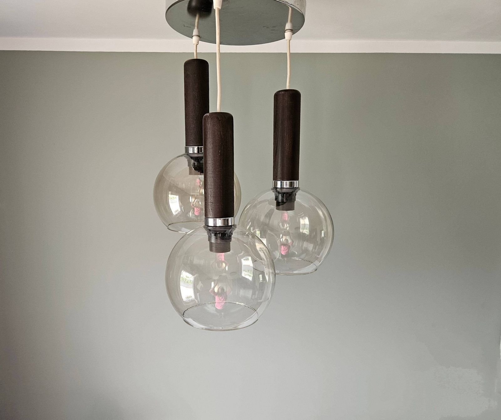 Mid Century Modern Pendant Lamp, Cascade Lamp, Space Age Ceiling Light, Yugoslavia 70's, Mcm Light Fixture, Glass Wood Vintage Chandelier photo furniture