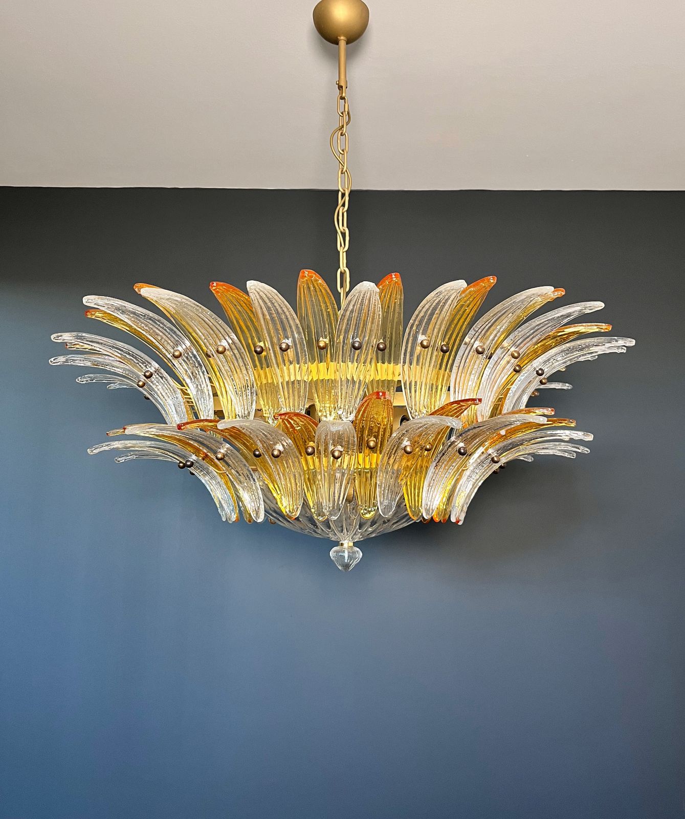 Murano Chandelier Original Palmette, Two Levels, 82 Amber And Clear Glasses photo buy
