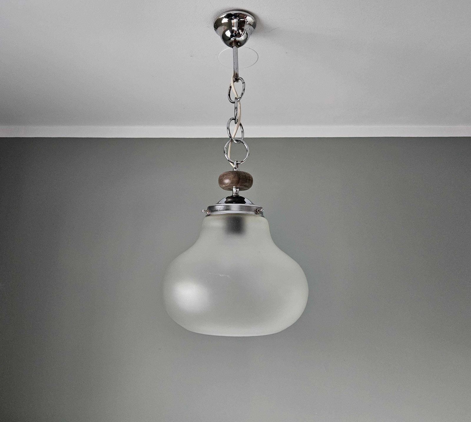 Mid Century Modern Glass Pendant Light / Frosted Glass Globe Hanging Light / Vintage Ceiling Lamp / Space Age Light Fixture / Mcm