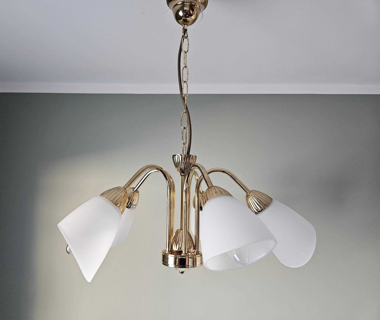 Vintage Chandelier, Brass Pendant Light, Ceiling Lamp, Hollywood Regency Style, Golden 5 Arm Hanging Lamp, Vintage Light Fixture photo furniture