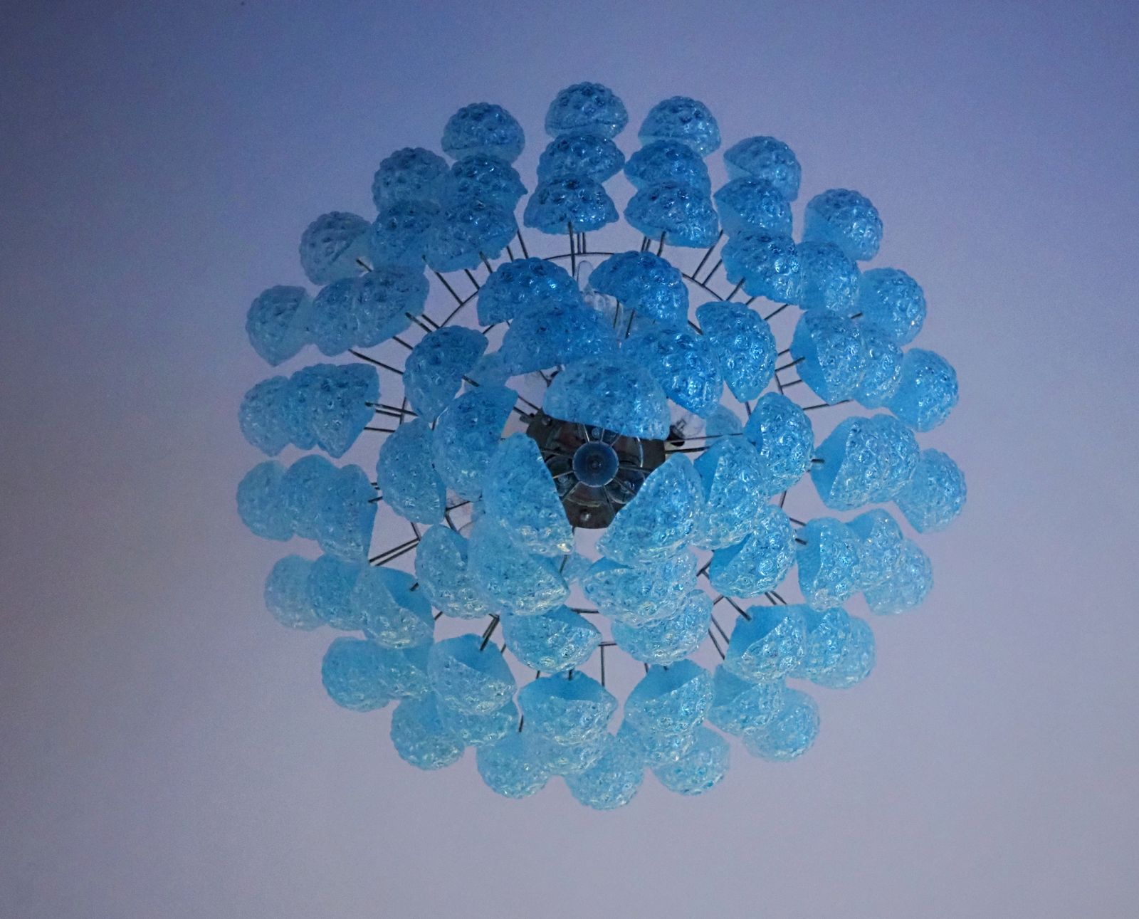 2415.0 Huge Italian Vintage Murano Glass Chandelier   85 Glass Blue Petals Drop photo