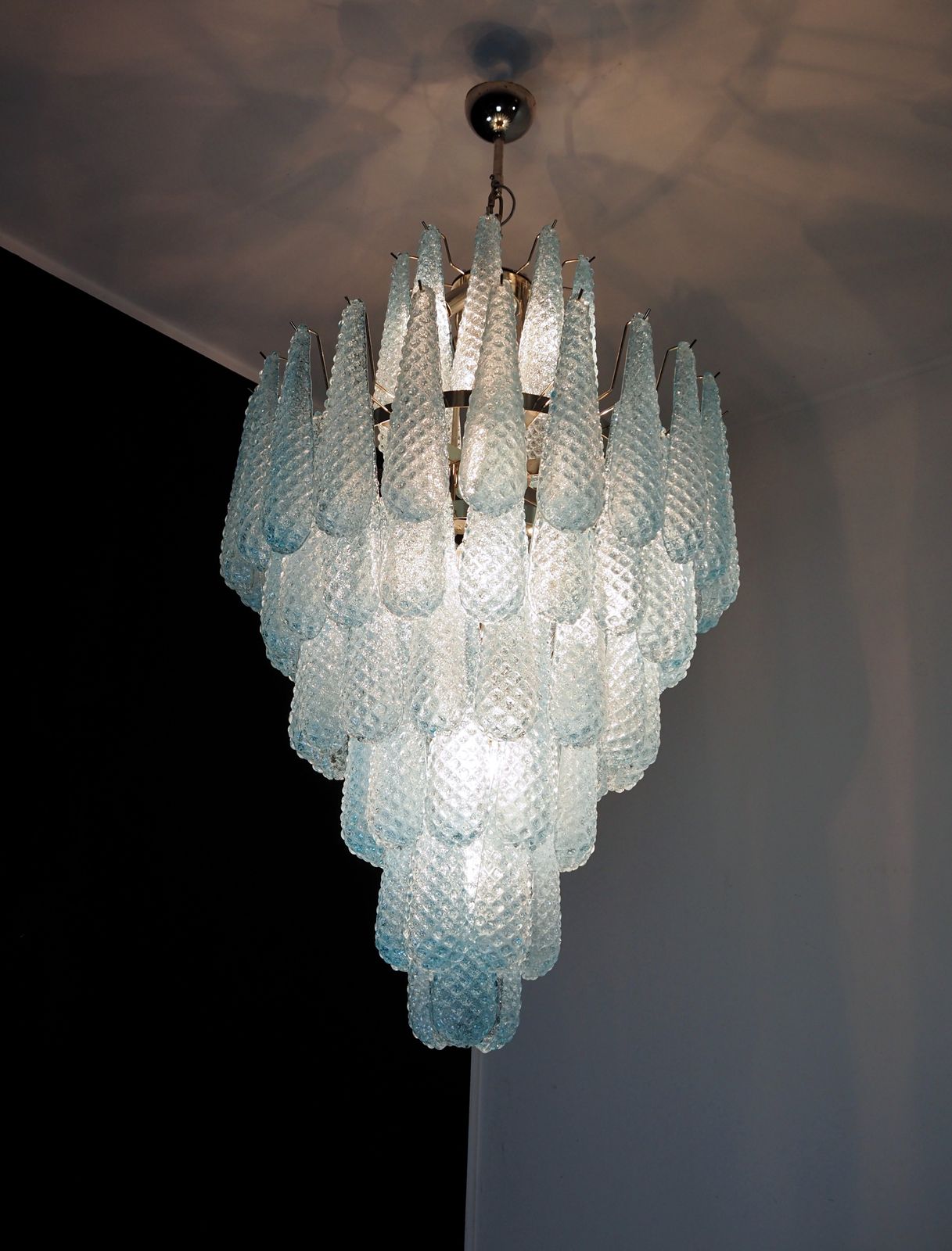 photo buy Huge Italian Vintage Murano Glass Chandelier   85 Glass Blue Petals Drop