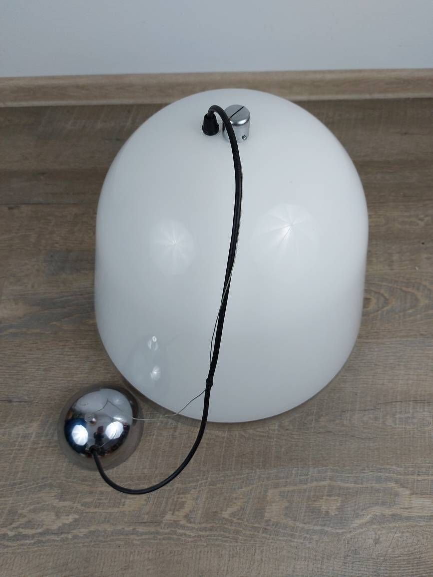 photo furniture Vintage Xl 18" Guzzini Pendant Light, Kuala By Franco Bresciani For Iguzzini, Space Age Lamp, Meblo For Guzzini, White Mushroom Ceiling Lamp