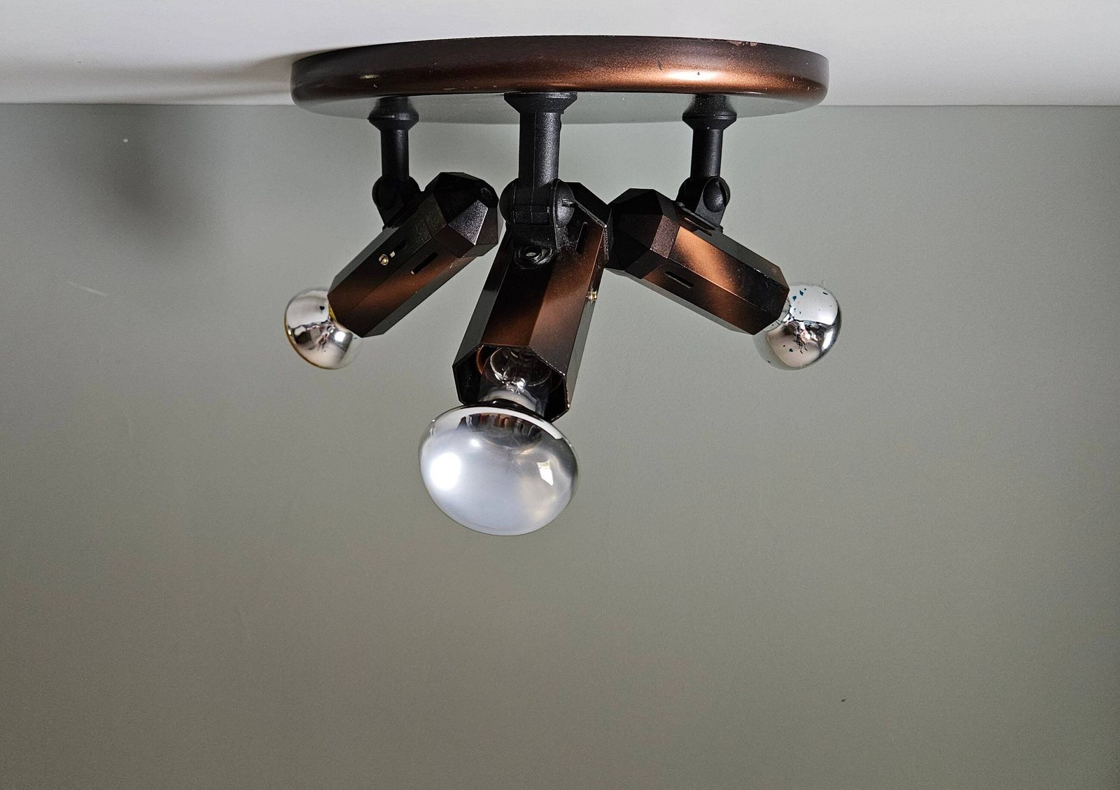Vintage Lamp, Flush Mount Ceiling Light, Copper Lamp, 80's Lamps, Bronze Lamp, Retro Spotlight, Spot Light, Brown Lamp, Retro Light Fixture photo furniture