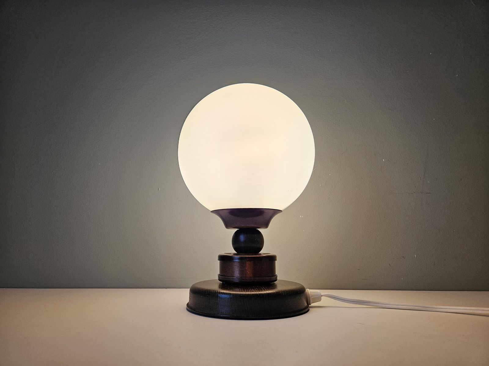 Vintage Bedside Light / Glass Wood And Copper Table Lamp / Retro Glass Lamp / Night Light / Nightstand Lamp / 70's Yugoslavia Lamp / Sconce photo for sale