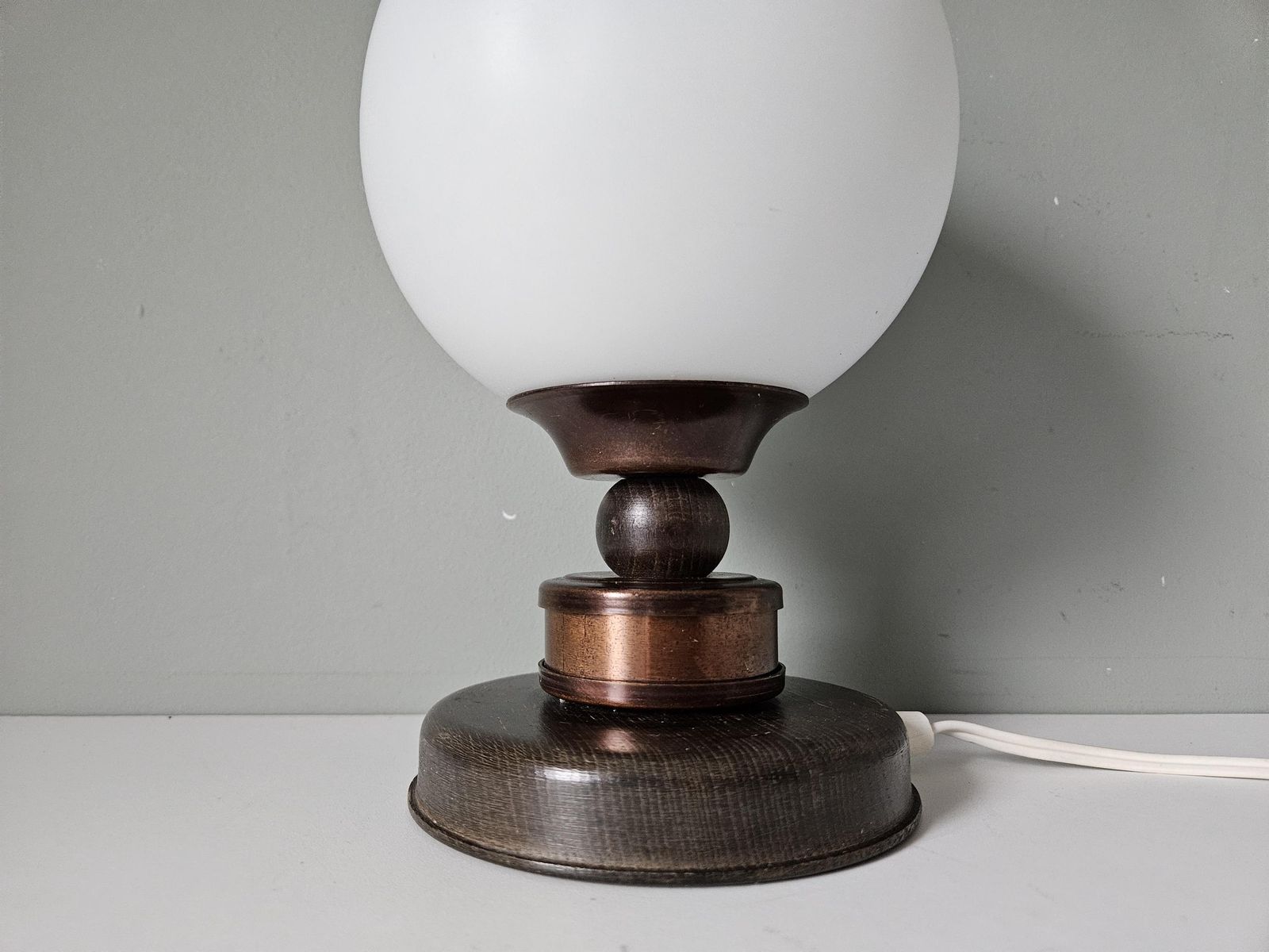 Vintage Bedside Light / Glass Wood And Copper Table Lamp / Retro Glass Lamp / Night Light / Nightstand Lamp / 70's Yugoslavia Lamp / Sconce photo Lighting