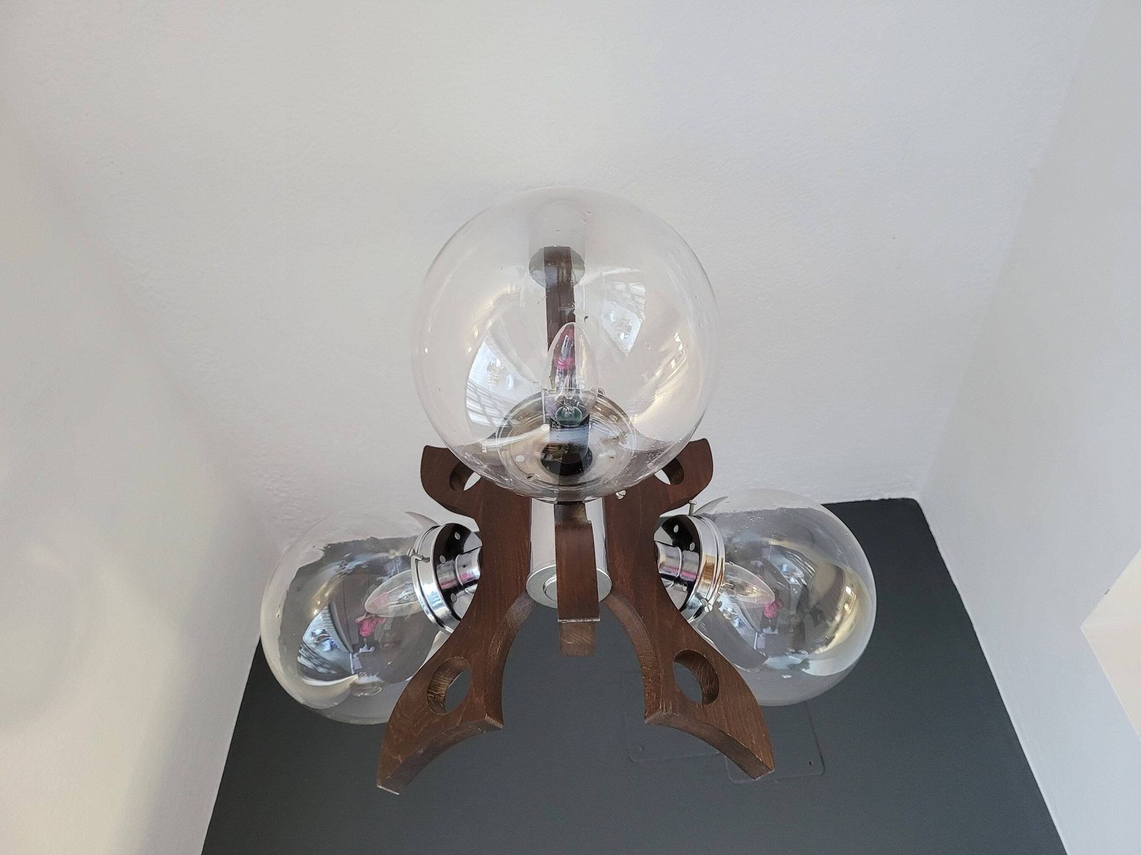 Vintage Pendant Light, Mid Century Modern Lamp, Bulb Ceiling Lamp, Glass Globes Chandelier, Sputnik Space Age Lamp 70's Mcm Yugoslavia photo furniture