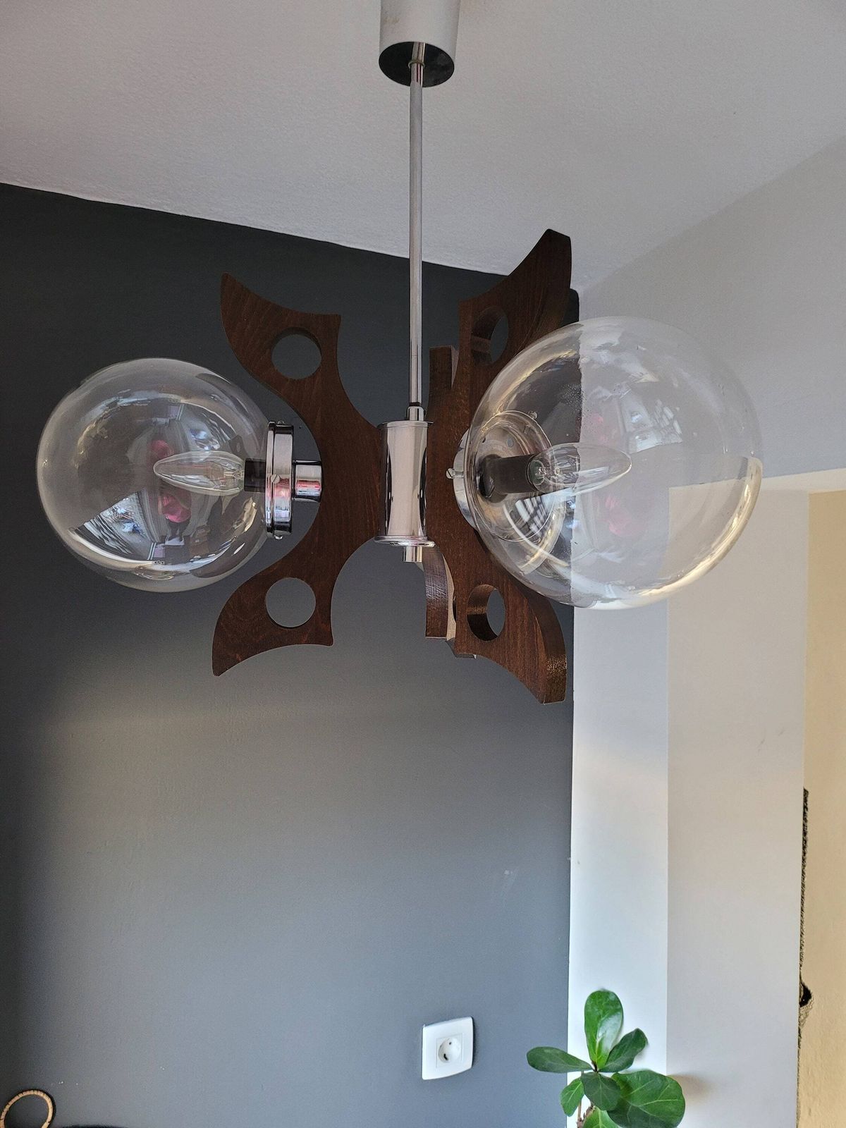 Vintage Pendant Light, Mid Century Modern Lamp, Bulb Ceiling Lamp, Glass Globes Chandelier, Sputnik Space Age Lamp 70's Mcm Yugoslavia photo for sale