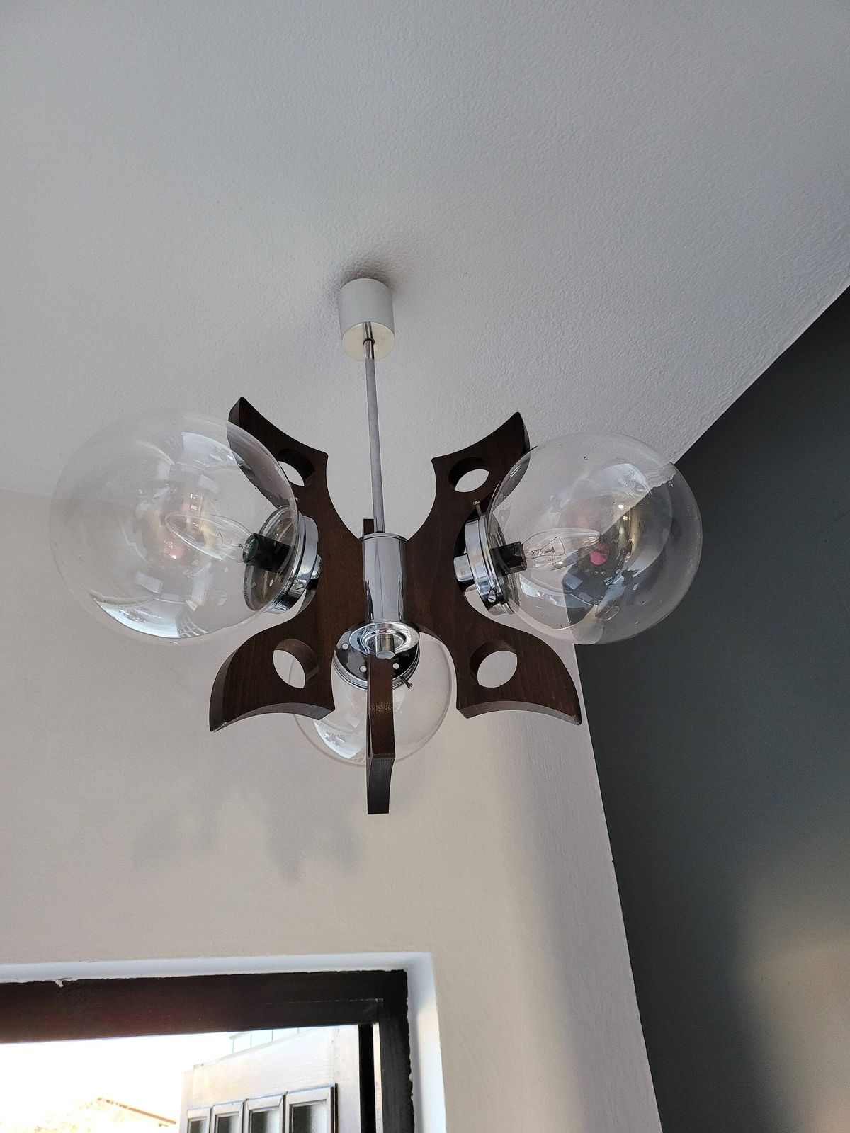 Vintage Pendant Light, Mid Century Modern Lamp, Bulb Ceiling Lamp, Glass Globes Chandelier, Sputnik Space Age Lamp 70's Mcm Yugoslavia photo buy