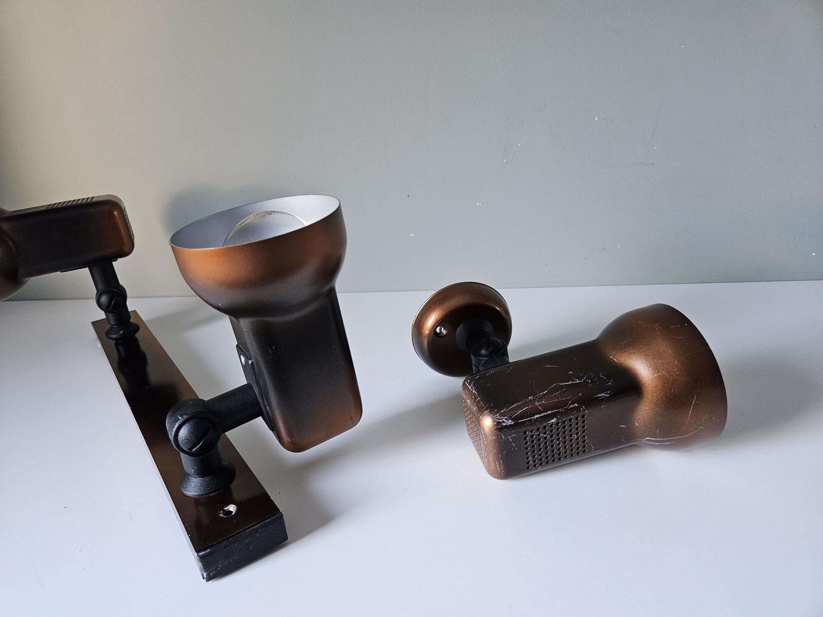 Set Of 2/ Retro Lamps, Bronze Track Spot Lights, Copper Wall Lamps, Vintage Flush Mount Wall Lights, Ceiling Lights, Side Lamps photo vintage
