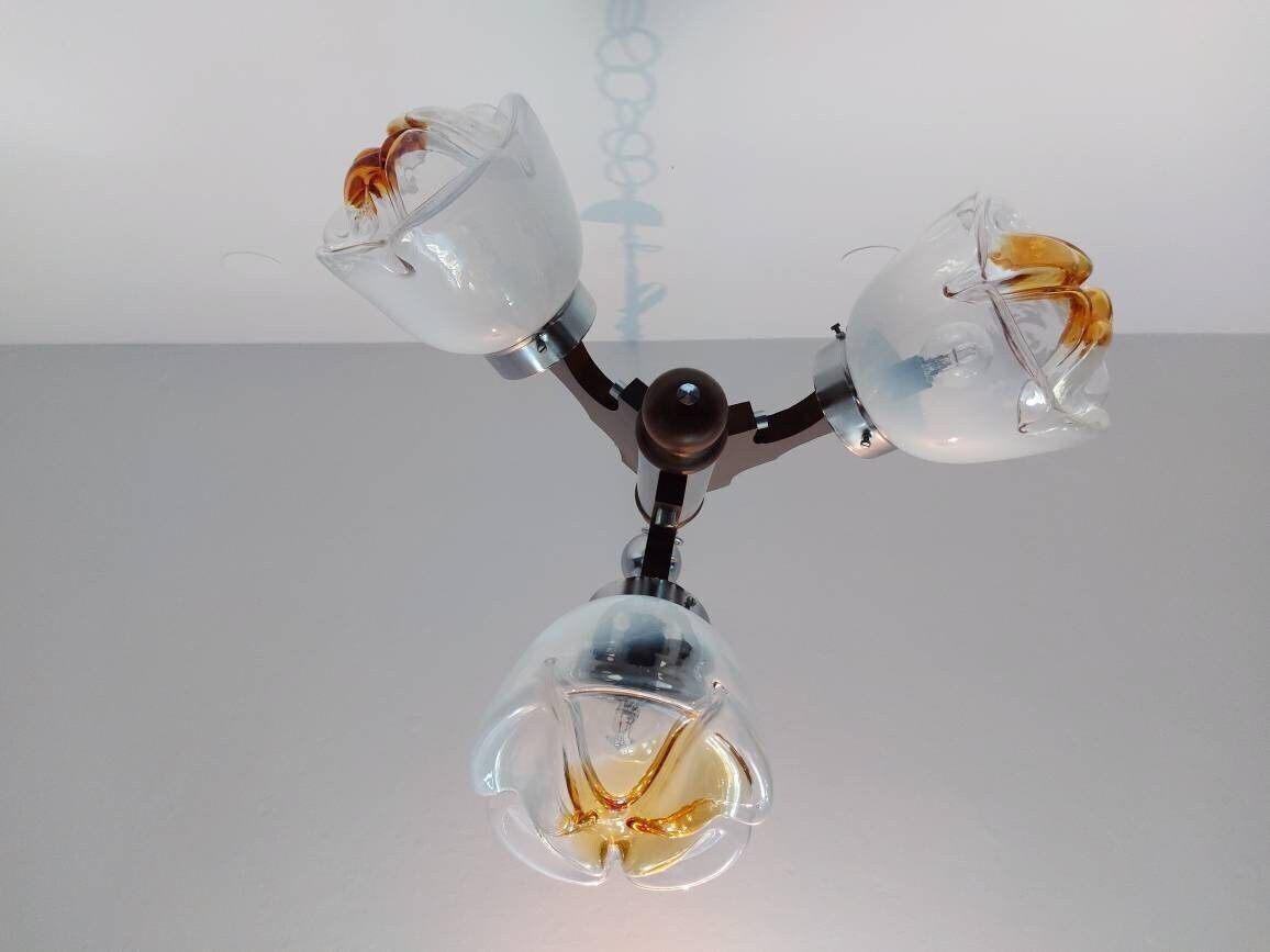 Vintage Mazzega Pendant Lamp, Mid Century Lamp, Dinning Room Ceiling Lamp, Three Murano Glass Globes Chandelier, Space Age Lamp 70's Mcm photo vintage