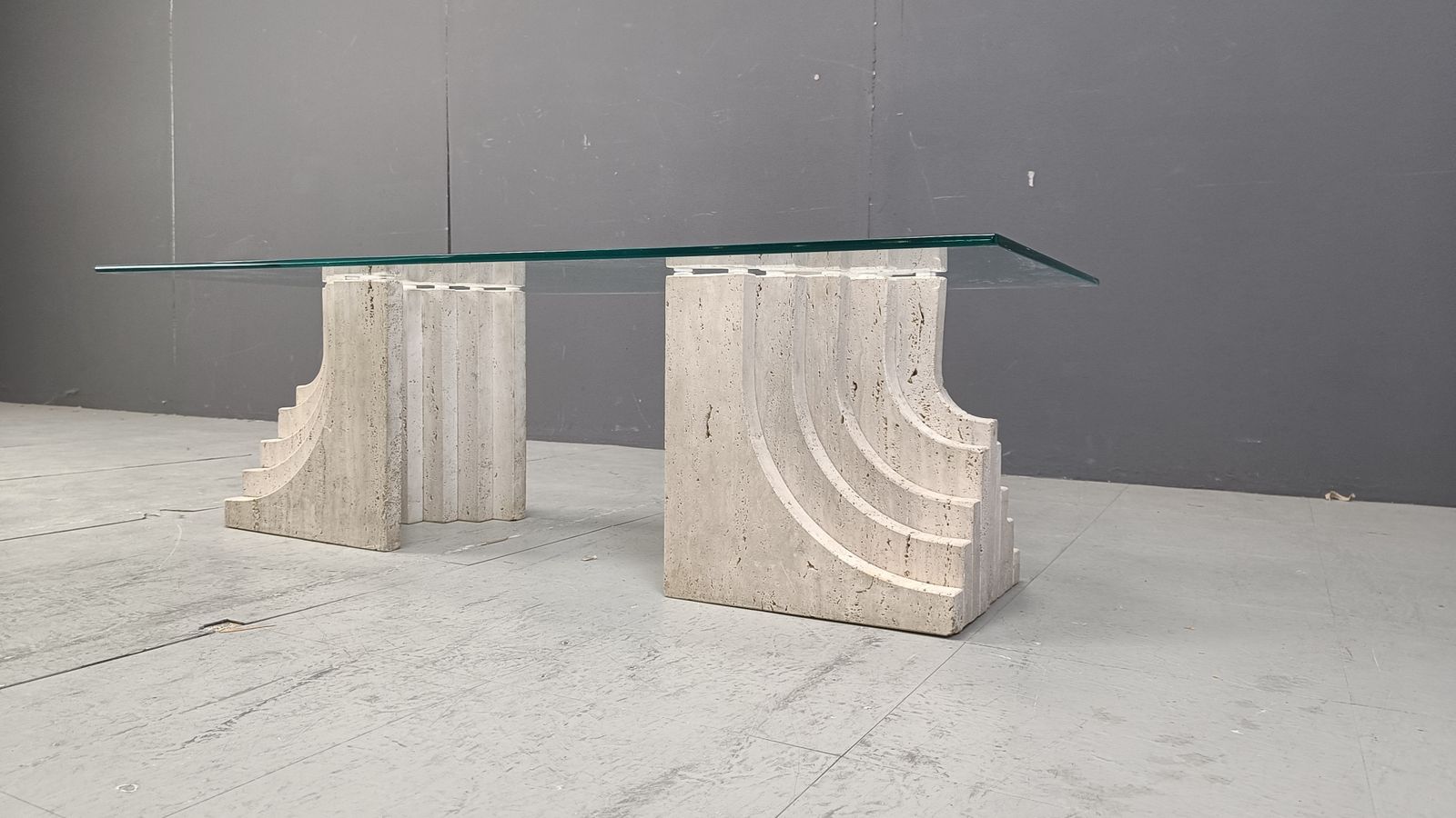 photo furniture Vintage Travertine Coffee Table Italy , 1970s
