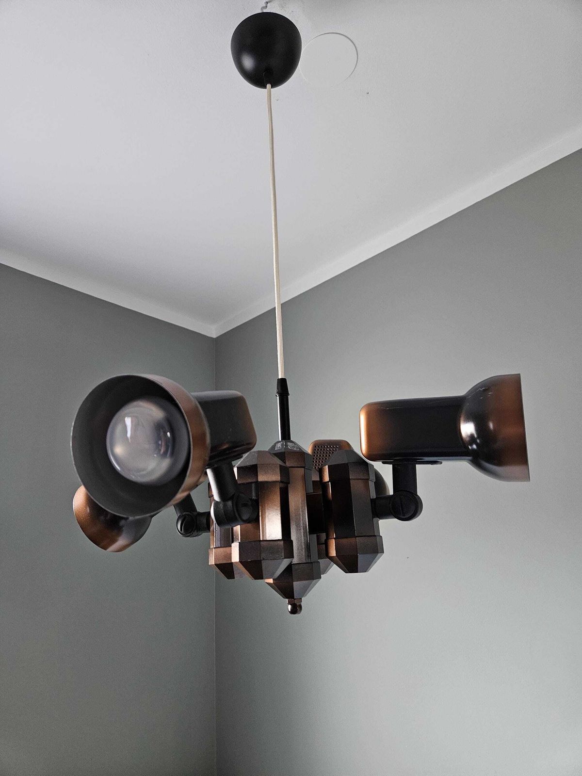 Retro Pendant Lamp, Adjustable Lamp, Vintage Hanging Light, Brown Spot Light, 80s, Space Age Lamp, Vintage Ceiling Light, Retro Lamp photo buy